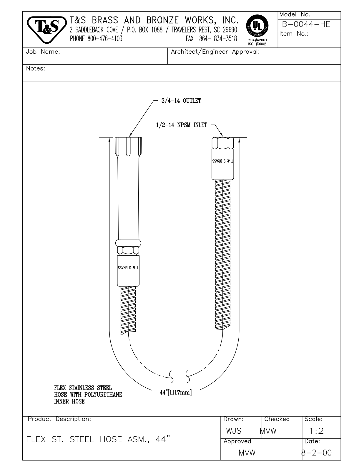 T&S Brass B-0044-HE User Manual