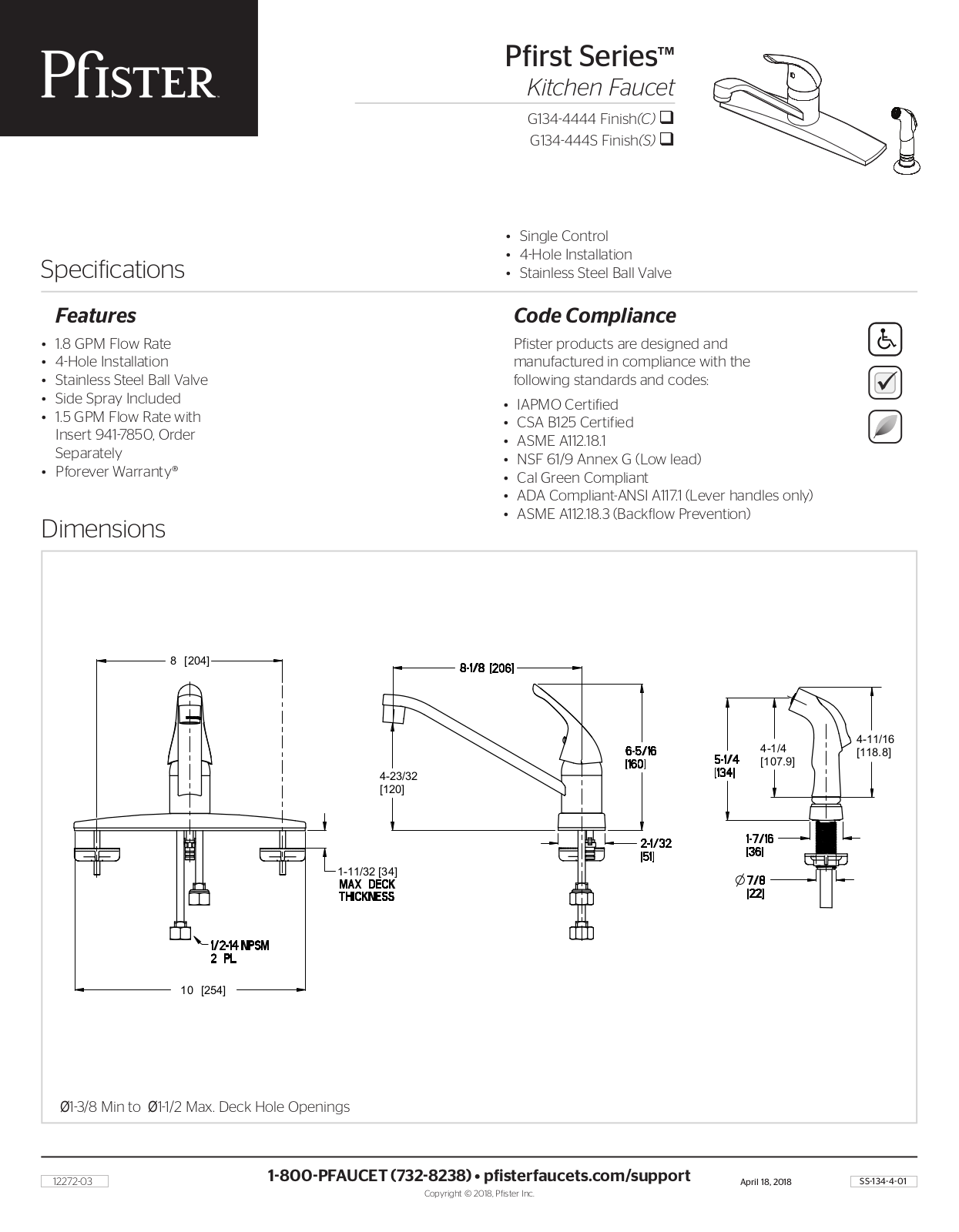 Pfister PPR2344 Specification - ManualMachine.com