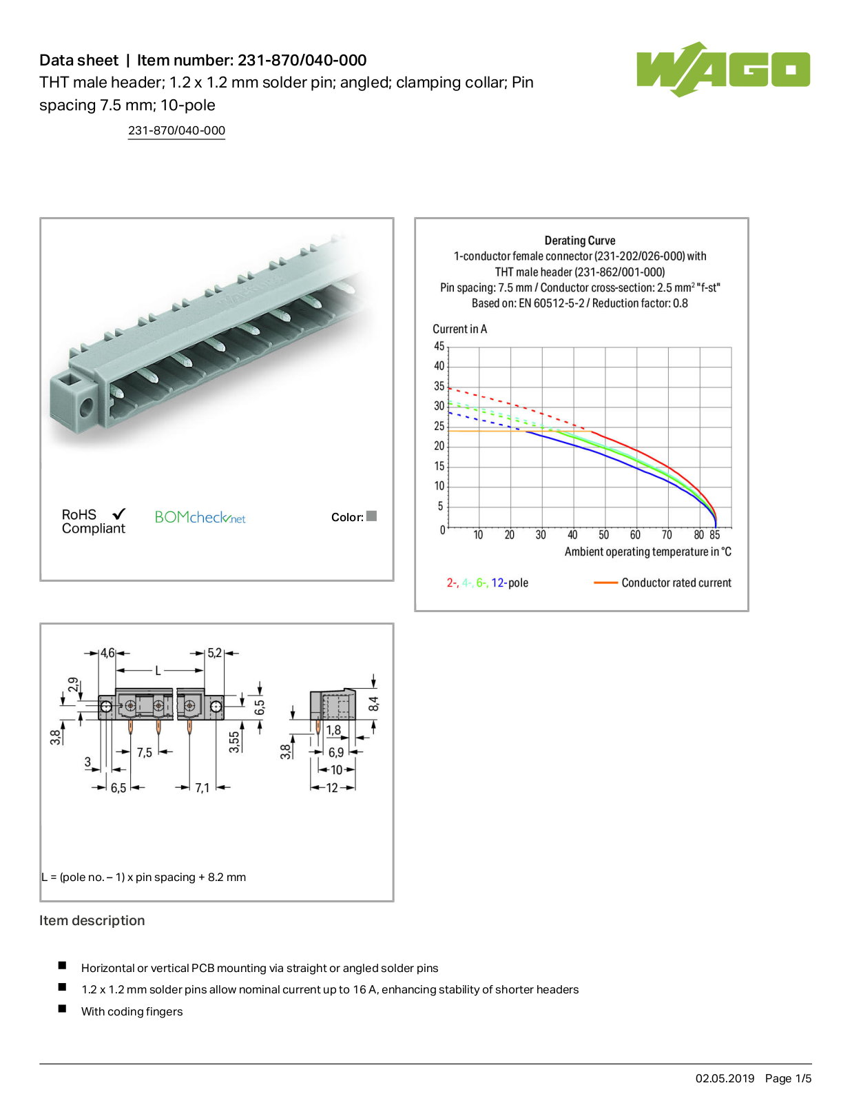 Wago 231-870/040-000 Data Sheet