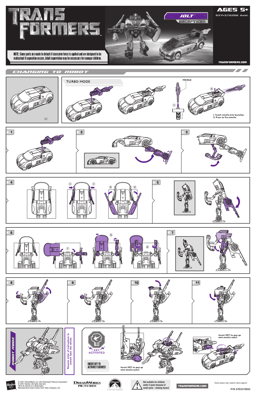 HASBRO Transformers Jolt Decepticon User Manual