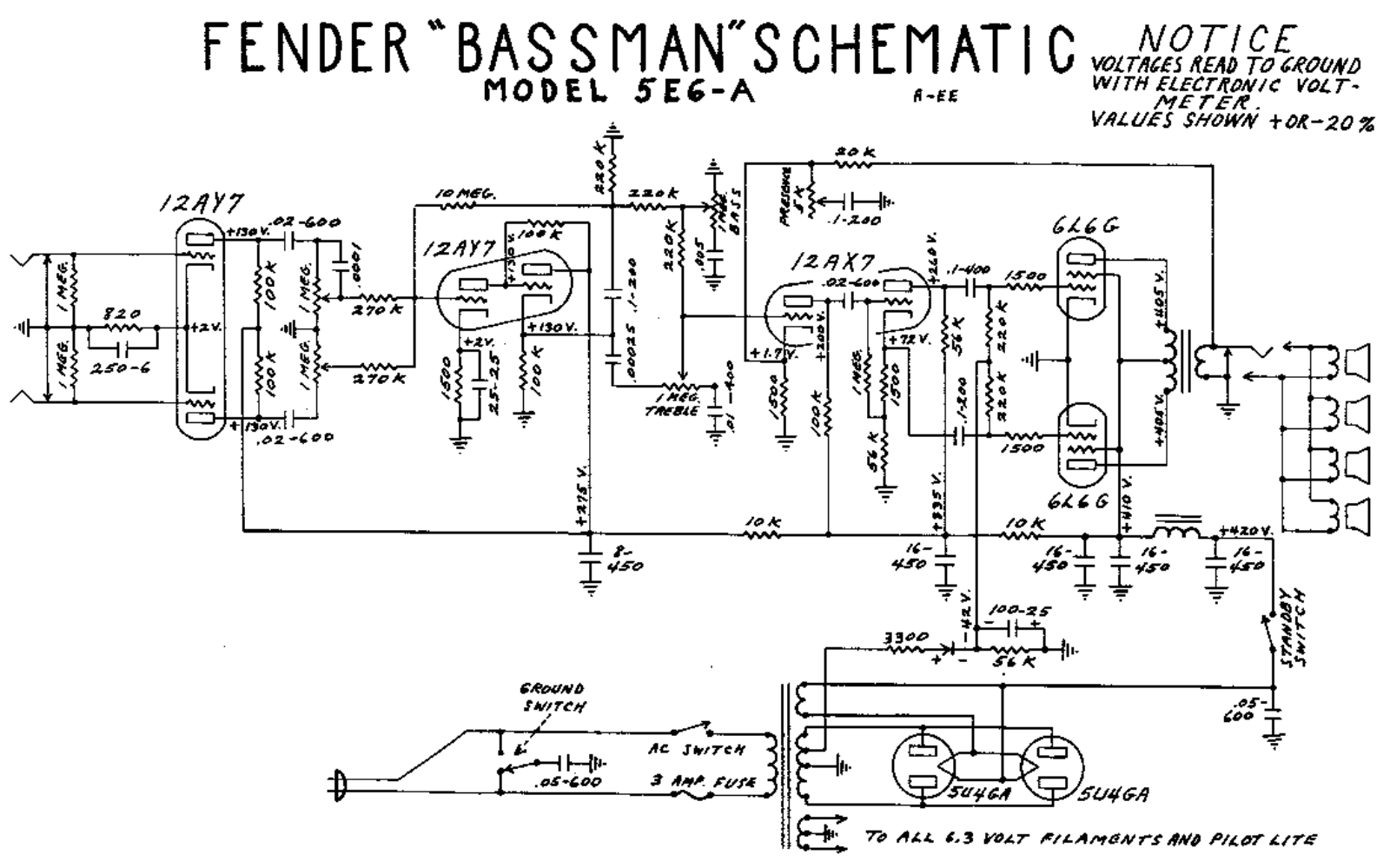 Fender Bassman-5E6A Schematic