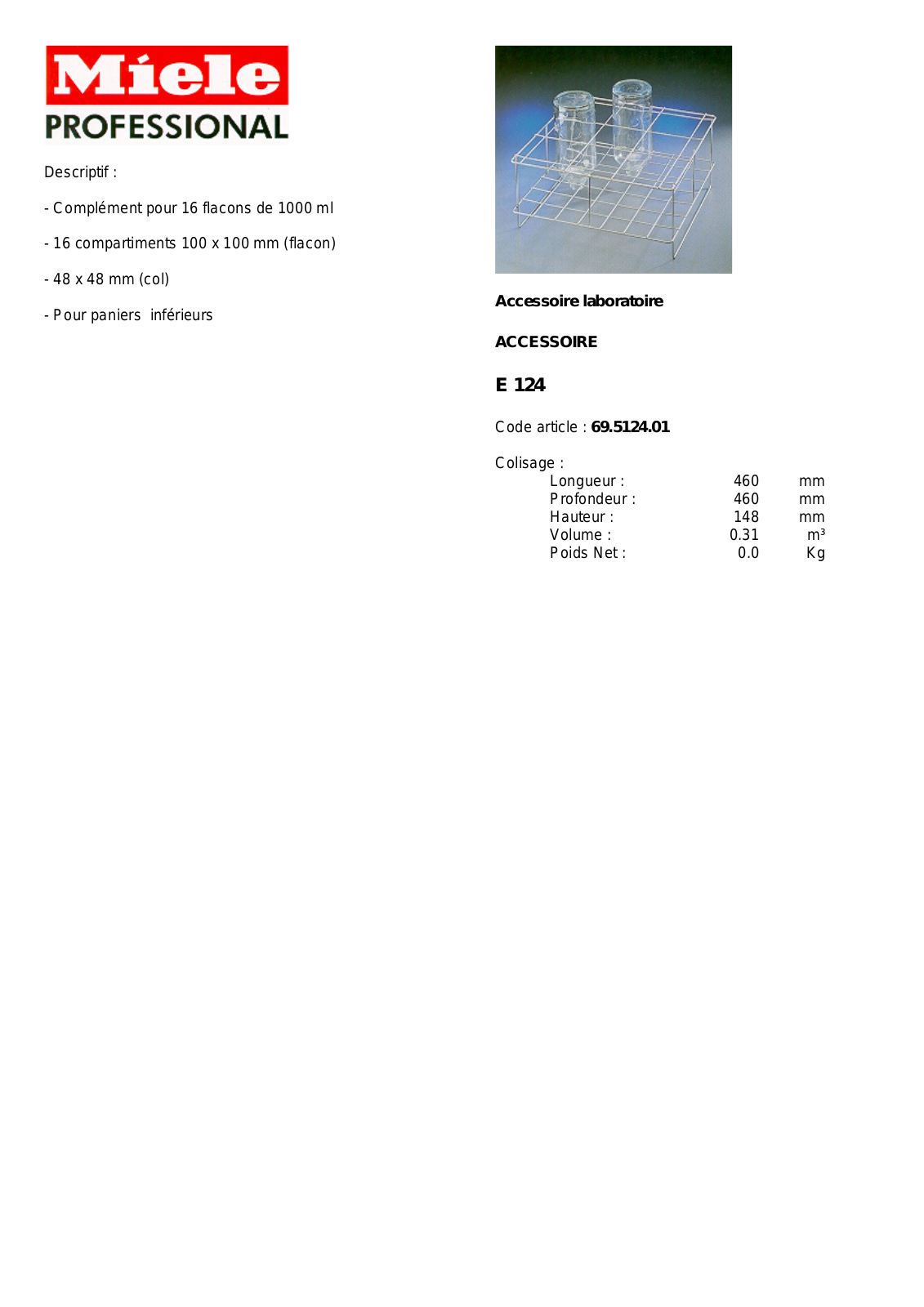 MIELE E 124 DESCRIPTIF User Manual