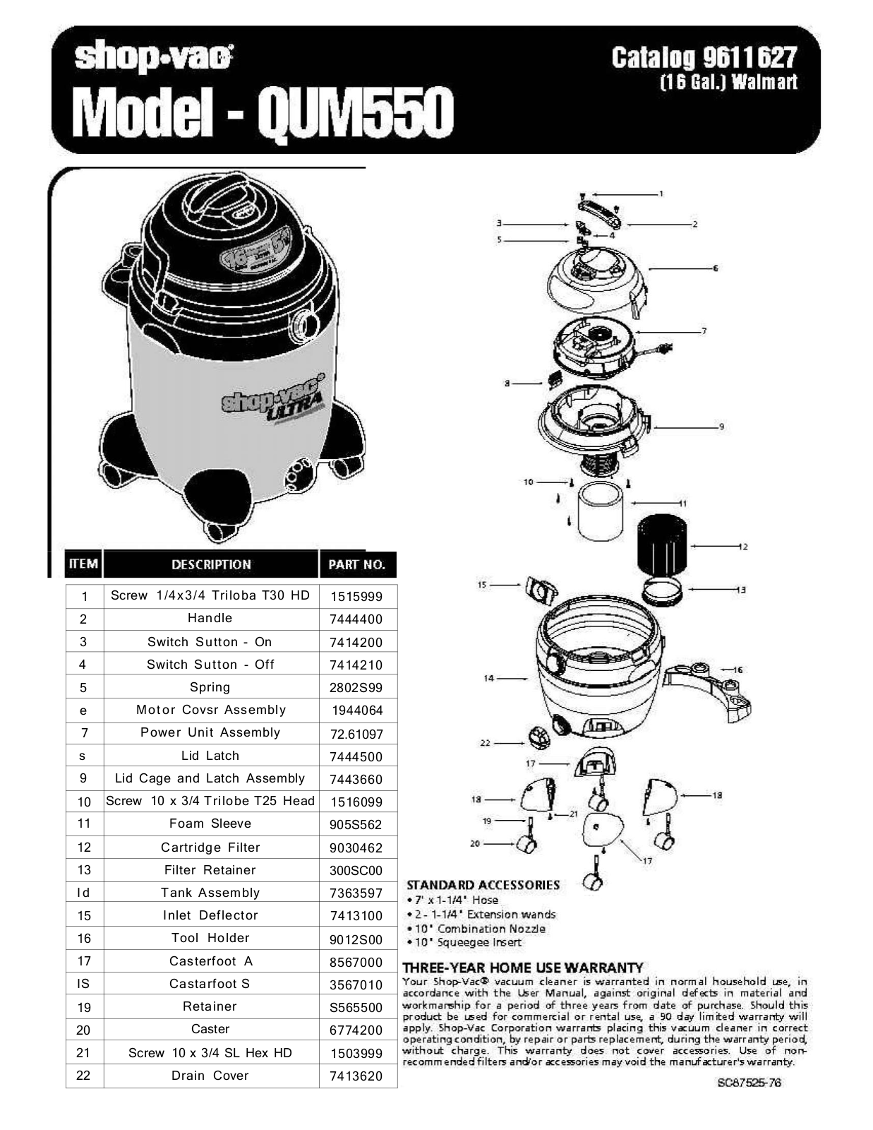 Shop Vac Qum500 Owner's Manual