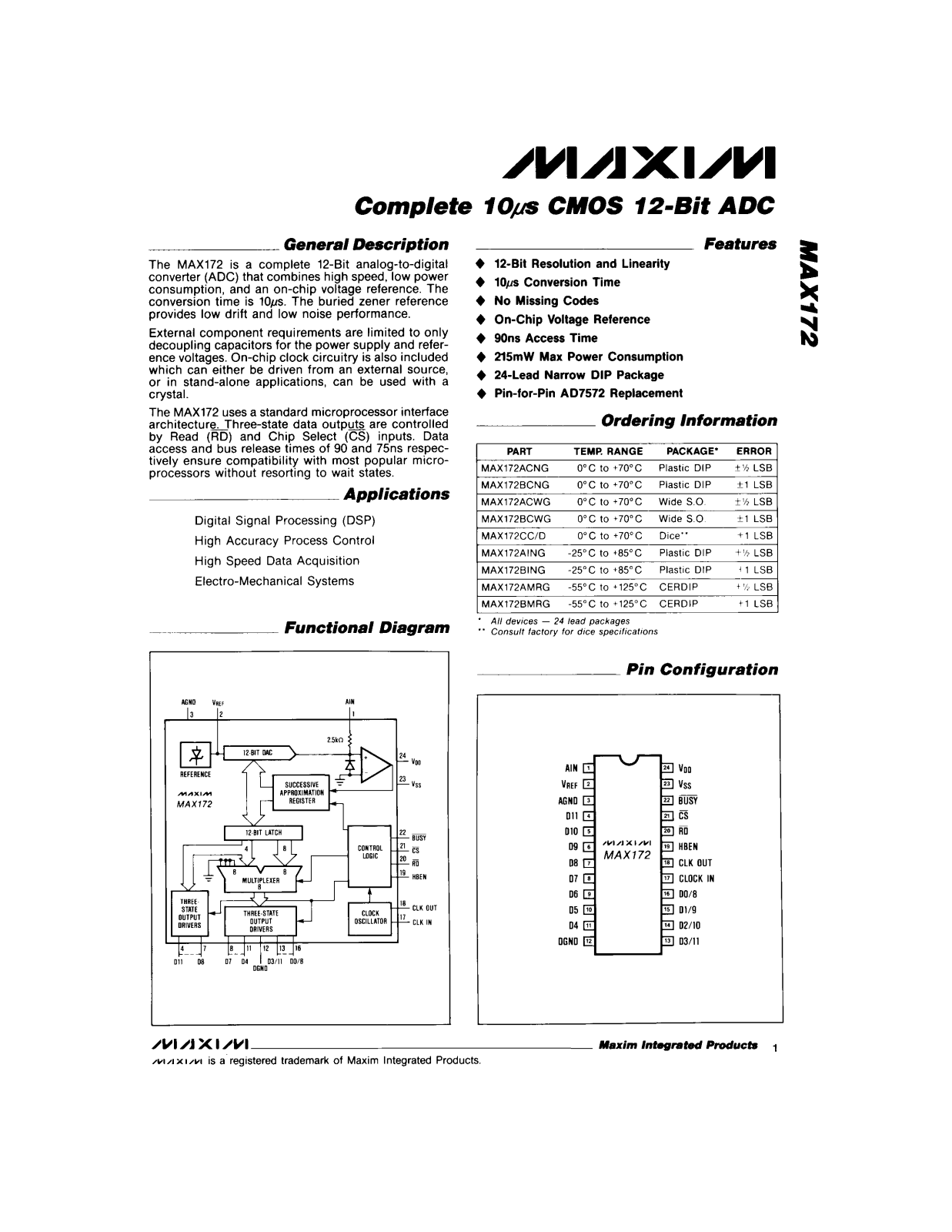 Maxim MAX172CC-D, MAX172BMRG, MAX172BCWG, MAX172BCNG, MAX172AMRG Datasheet