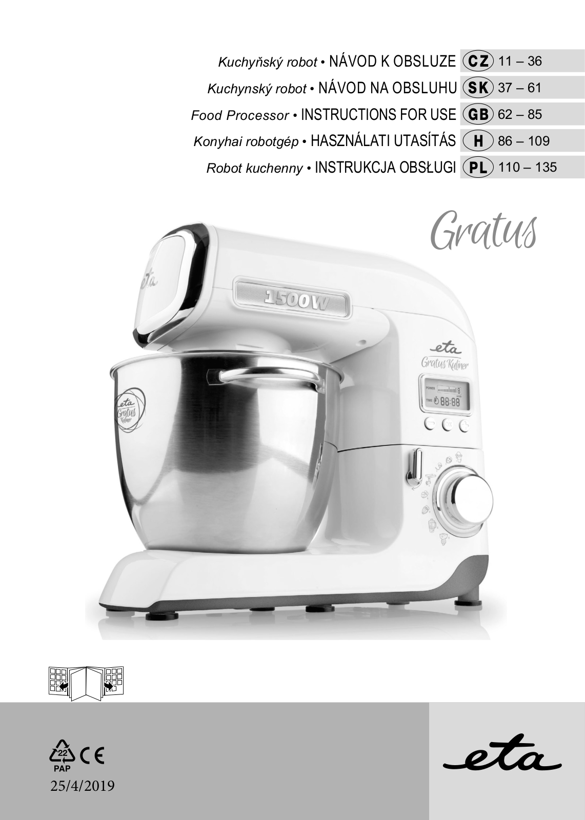 ETA Gratus Kalibro 0038 90010 User Manual