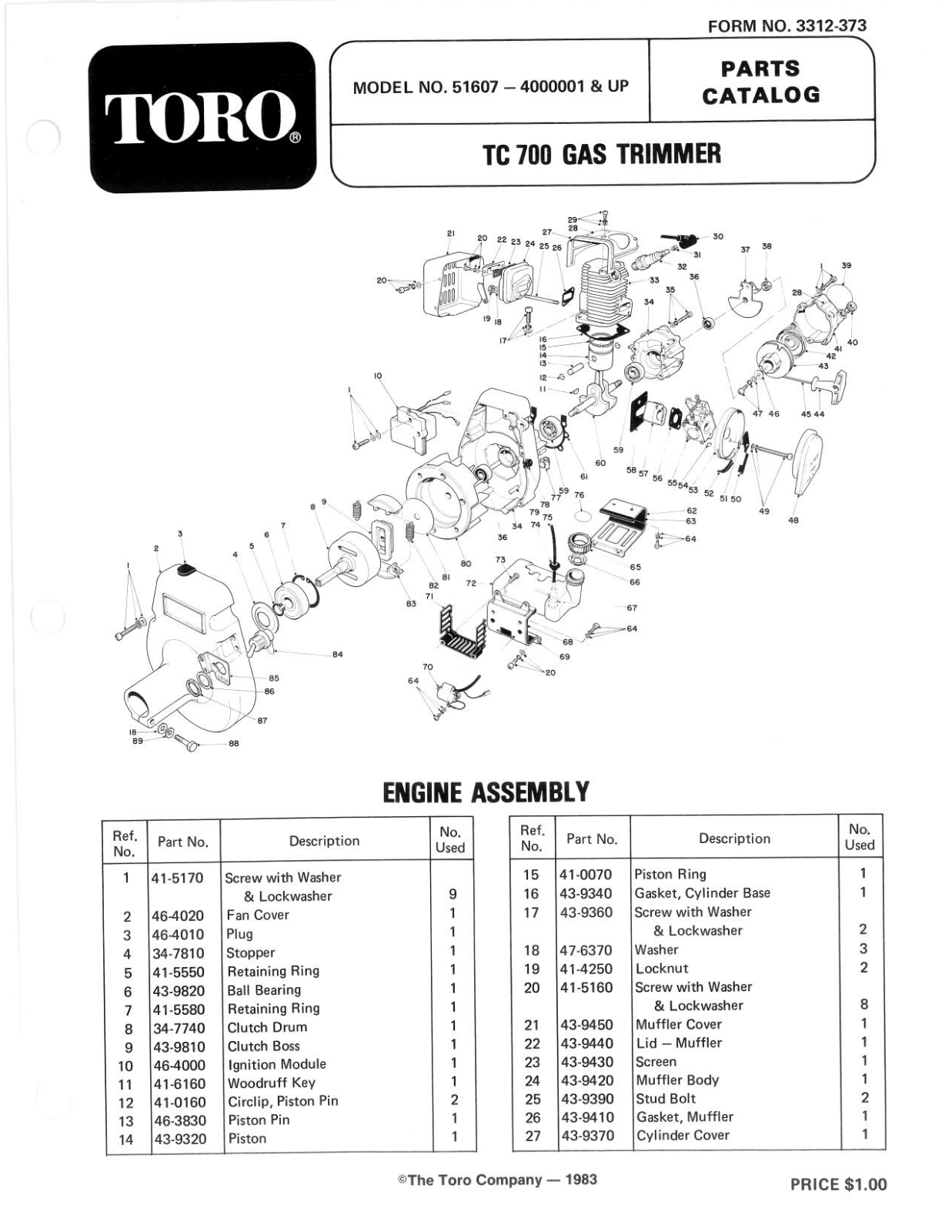 Toro 51607 Parts Catalogue