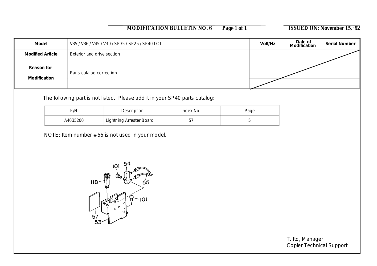 Ricoh A403 Modification Bulletin T50