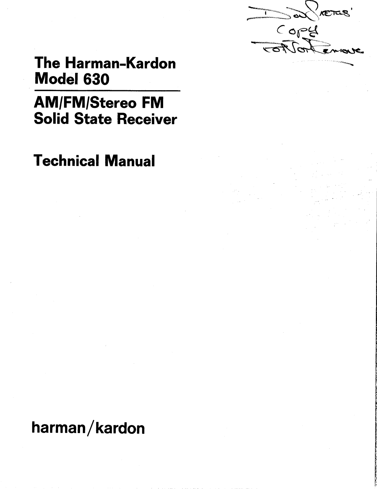 Harman Kardon 630-A, HK-630 Service manual