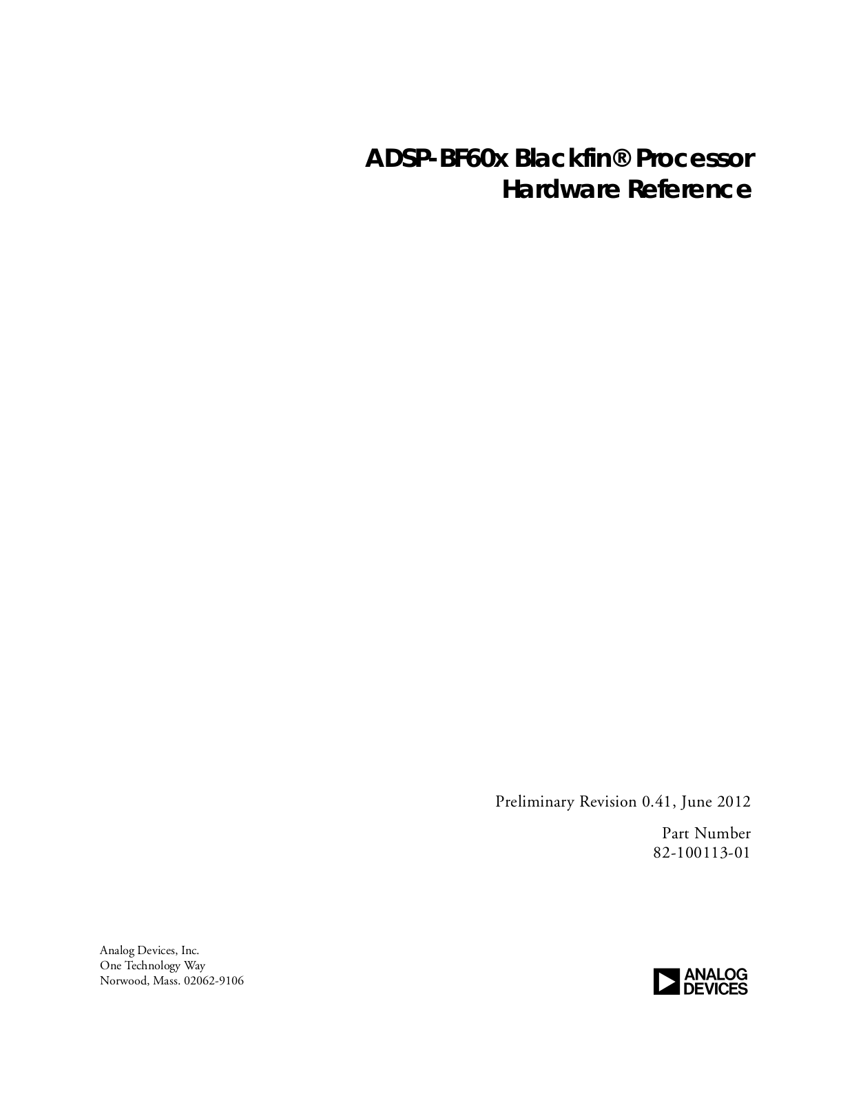 ANALOG DEVICES ADSP-BF60x Service Manual