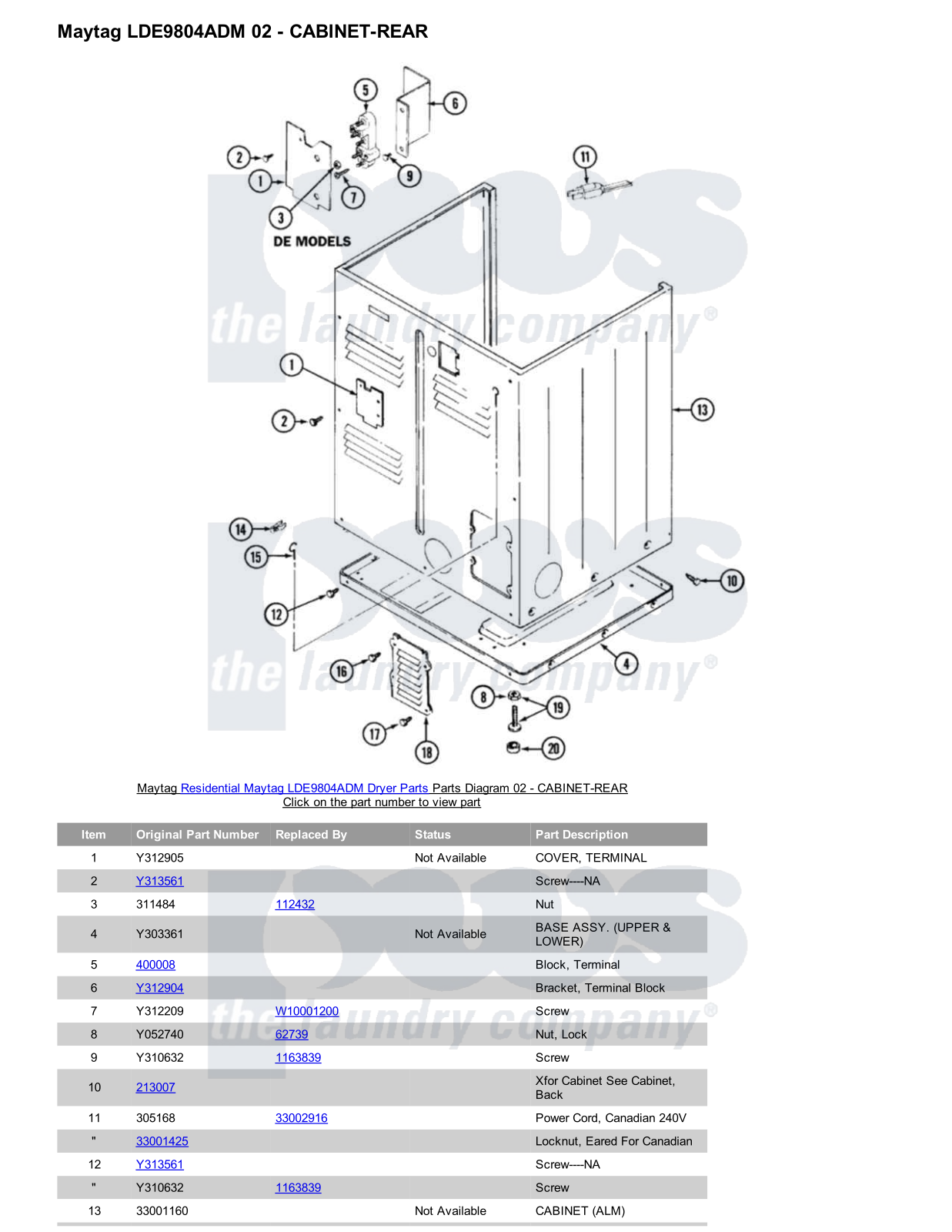 Maytag LDE9804ADM Parts Diagram