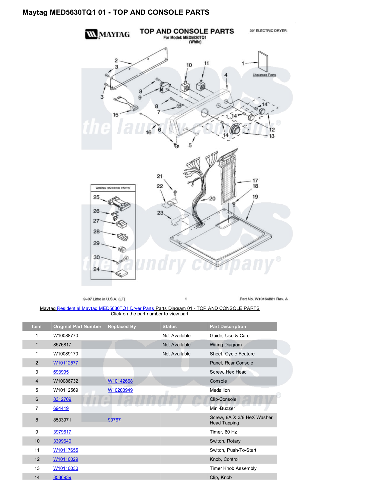 Maytag MED5630TQ1 Parts Diagram