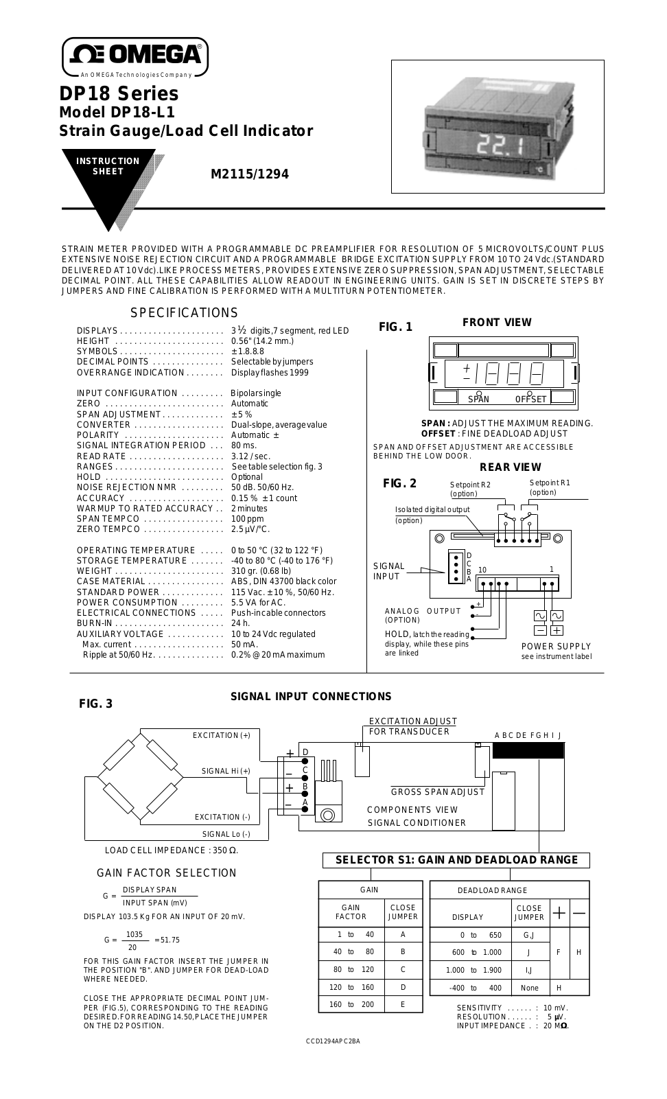 Omega Products DP18-L1 Installation  Manual