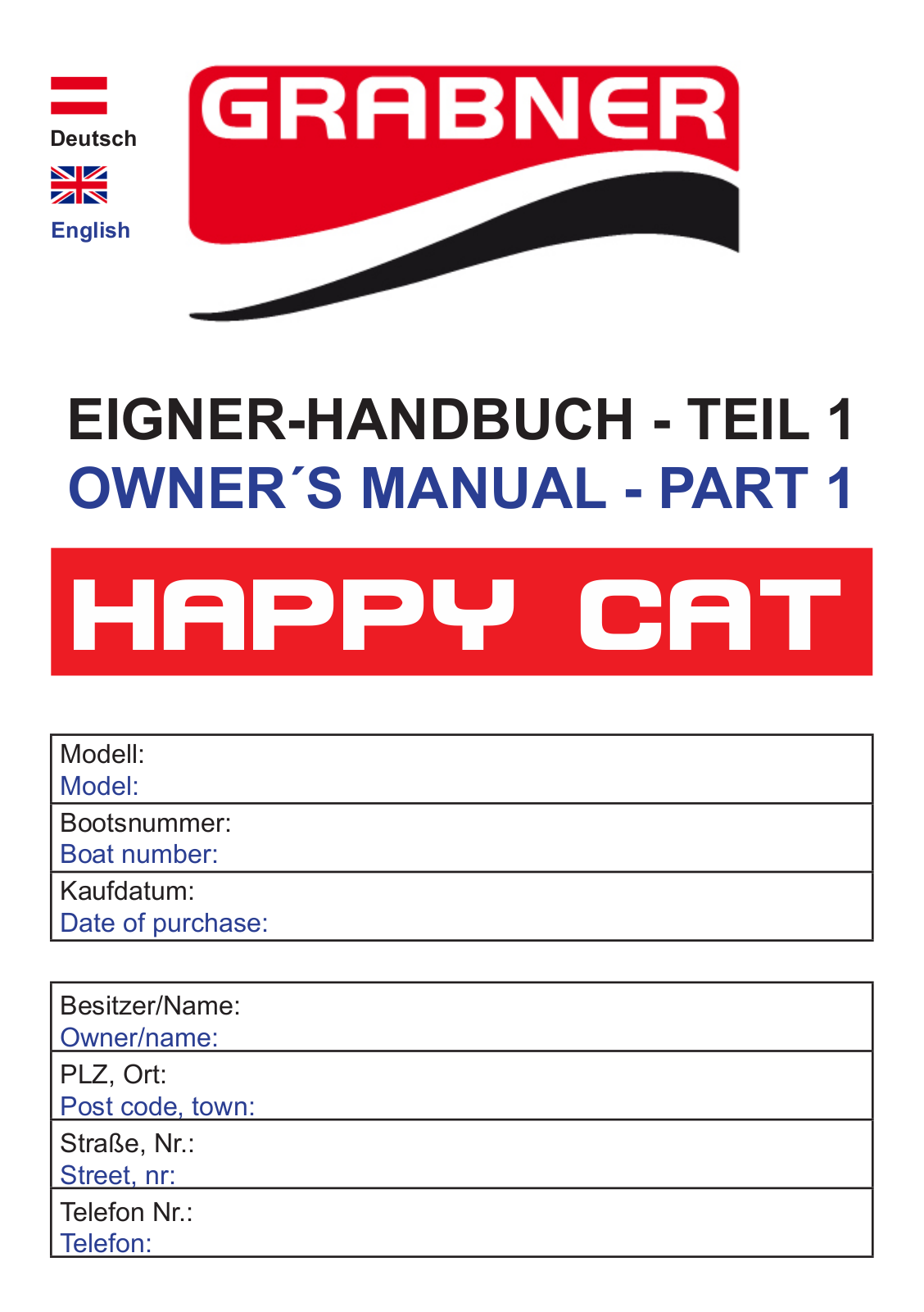 grabner HAPPY CAT NEO, HAPPY CAT EVOLUTION, HAPPY CAT HURRICANE Owner's Manual