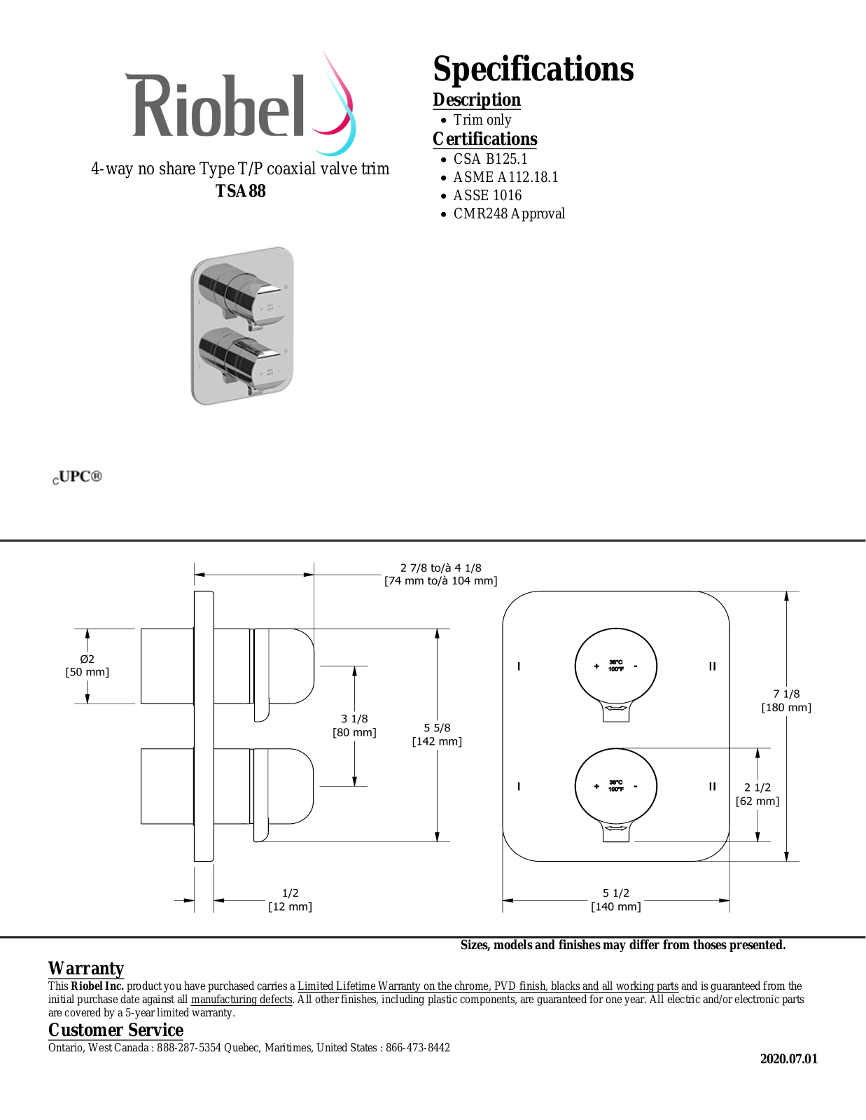 Riobel TSA88PN Specifications - ManualMachine.com