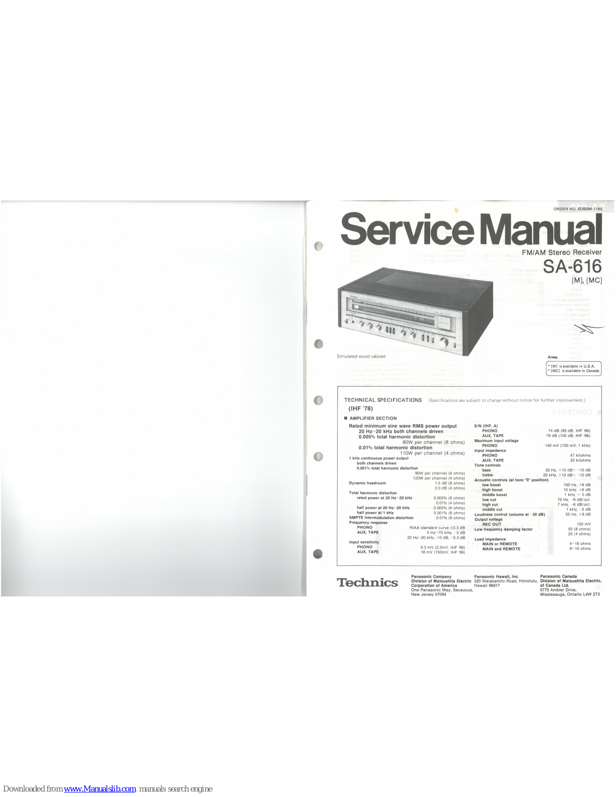 Technics SA-616M, SA-616, SA-616MC Service Manual