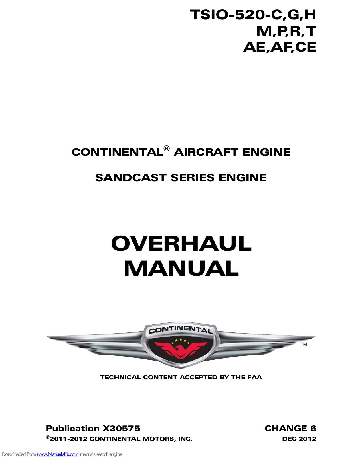 Continental Refrigerator TSIO-520-AF, TSIO-520-G, TSIO-520-P, TSIO-520-C, TSIO-520-R Overhaul Manual