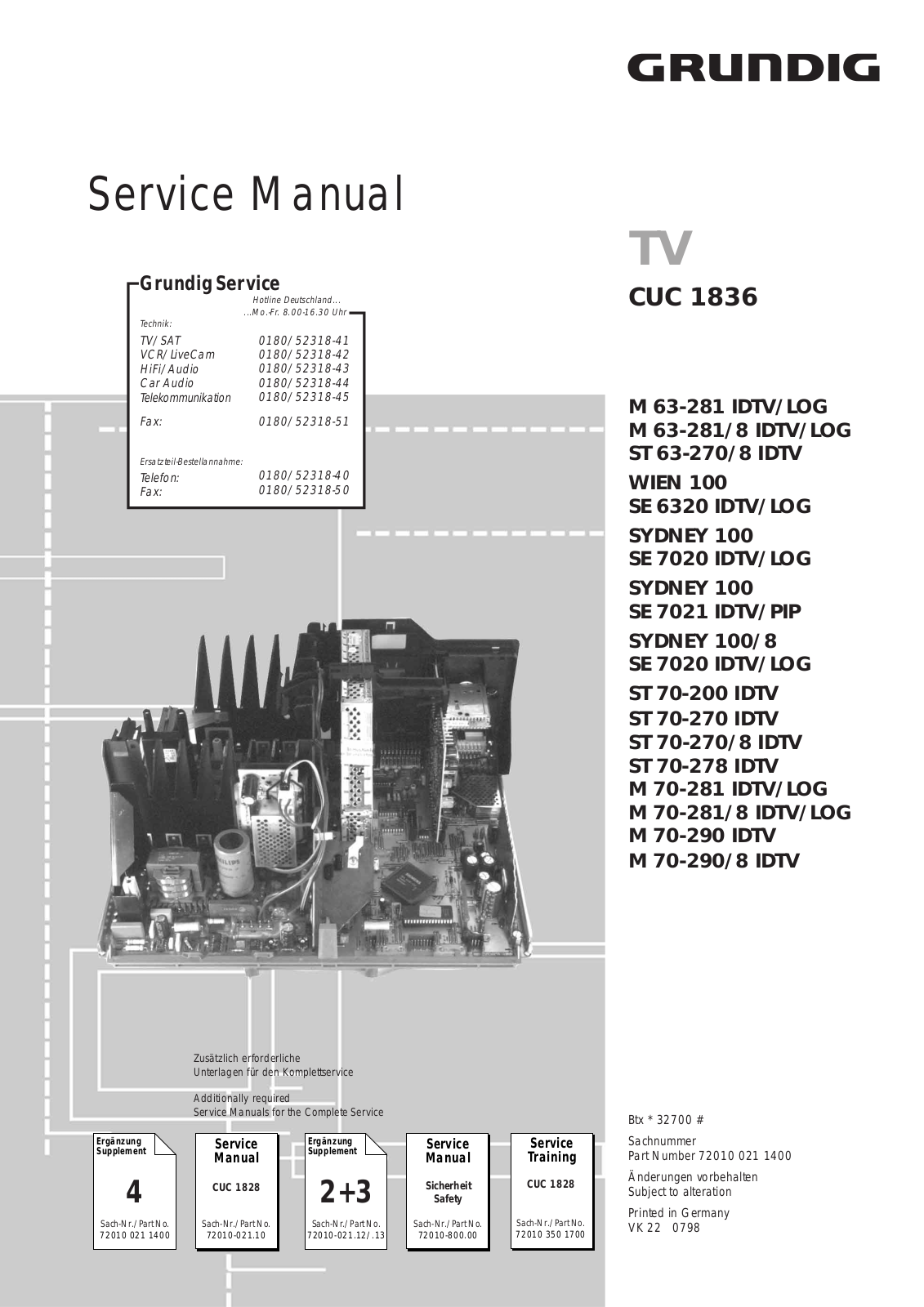 Grundig M 63-281 IDTV-LOG, M 63-281-8 IDTV-LOG, ST 63-270-8 IDTV, ST 70-270 IDTV, ST 70-278 IDTV Service Manual