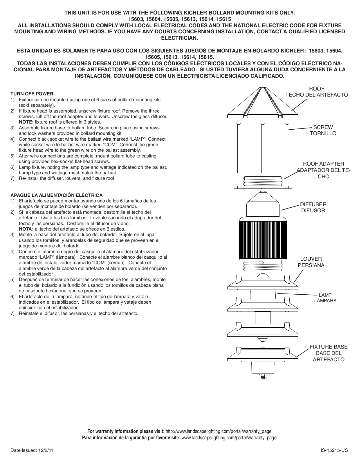 Kichler 15215 User Manual