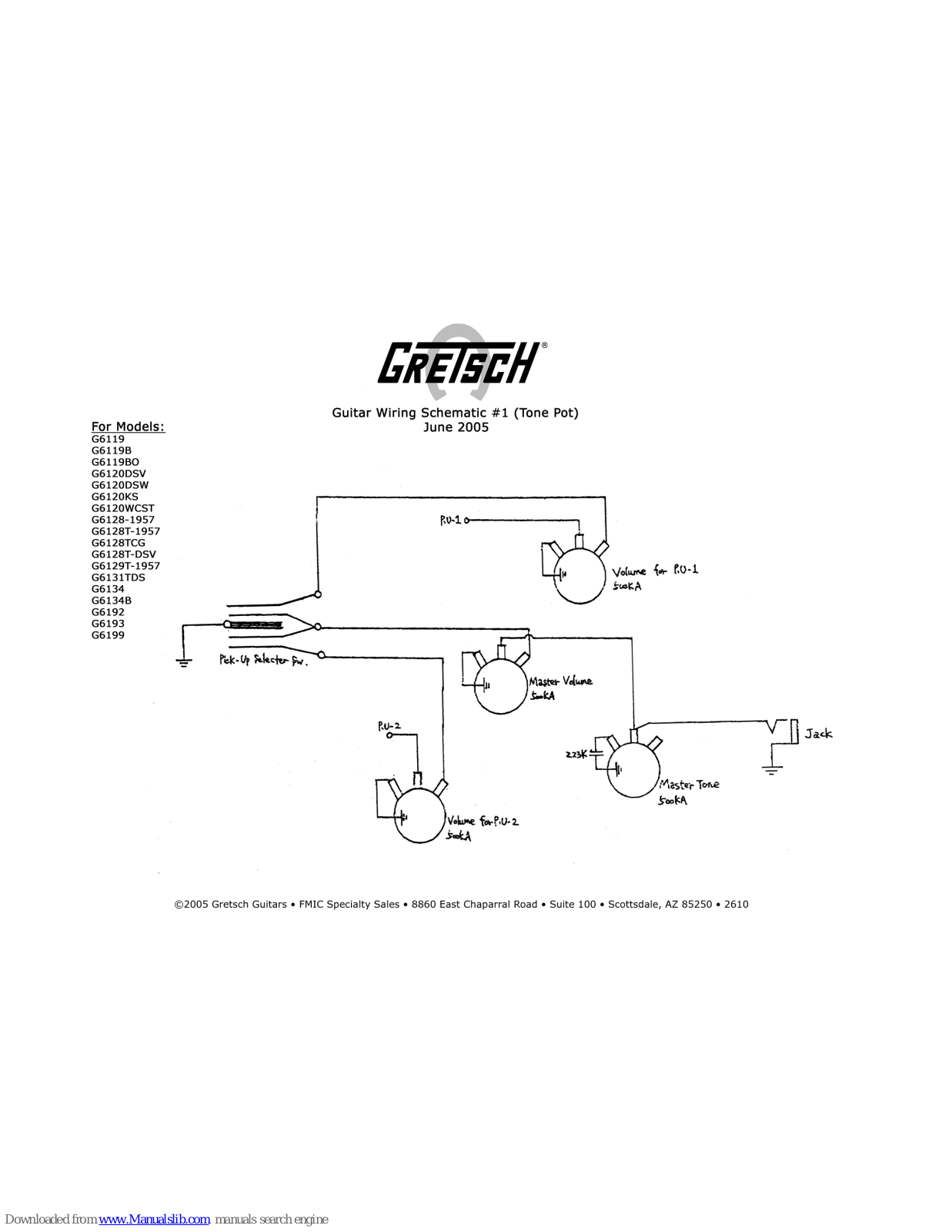 Gretsch G6120DSW, G6119B, G6120KS, G6120WCST, G6128-1957 Wiring Schematic - ManualMachine.com