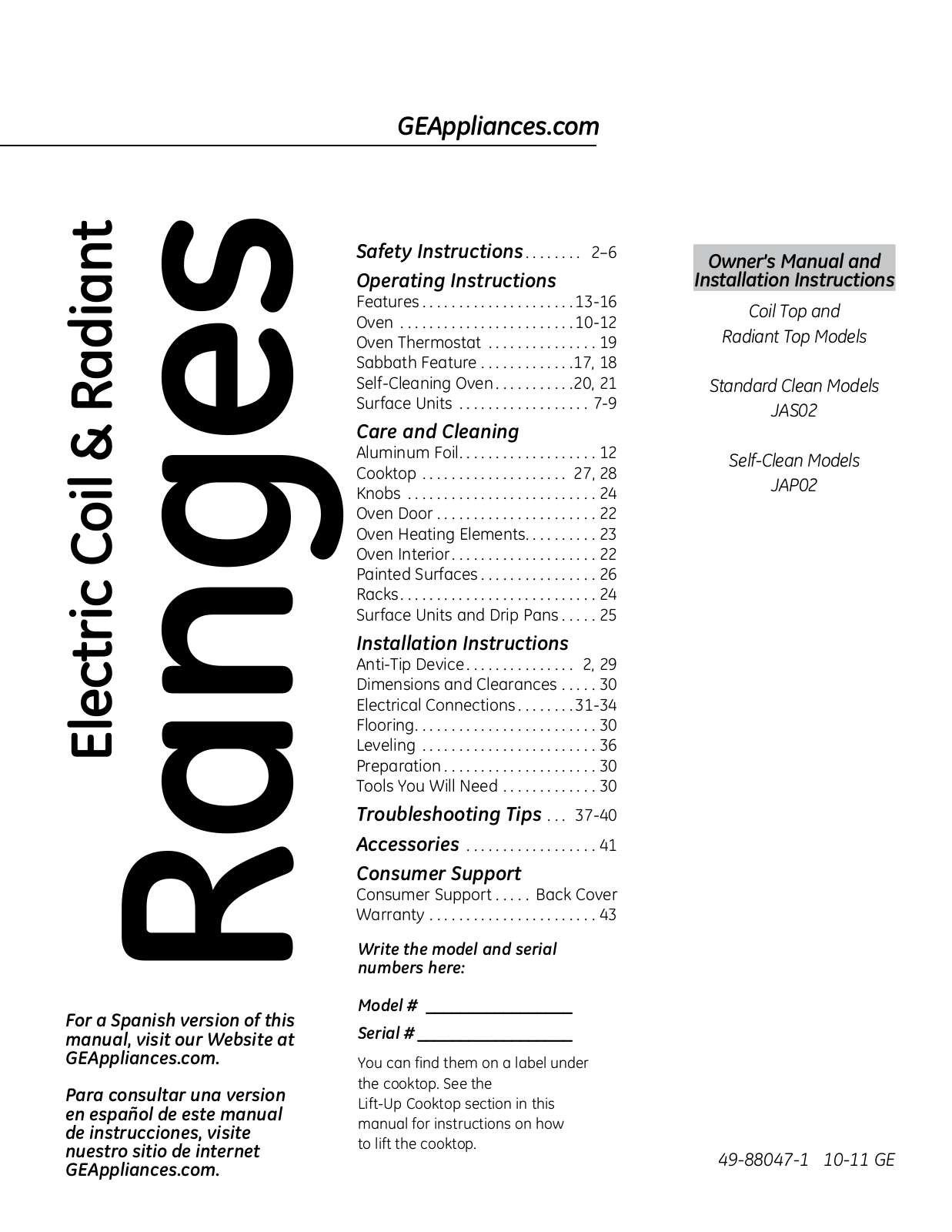 GE JAS02, JAP02 User Manual