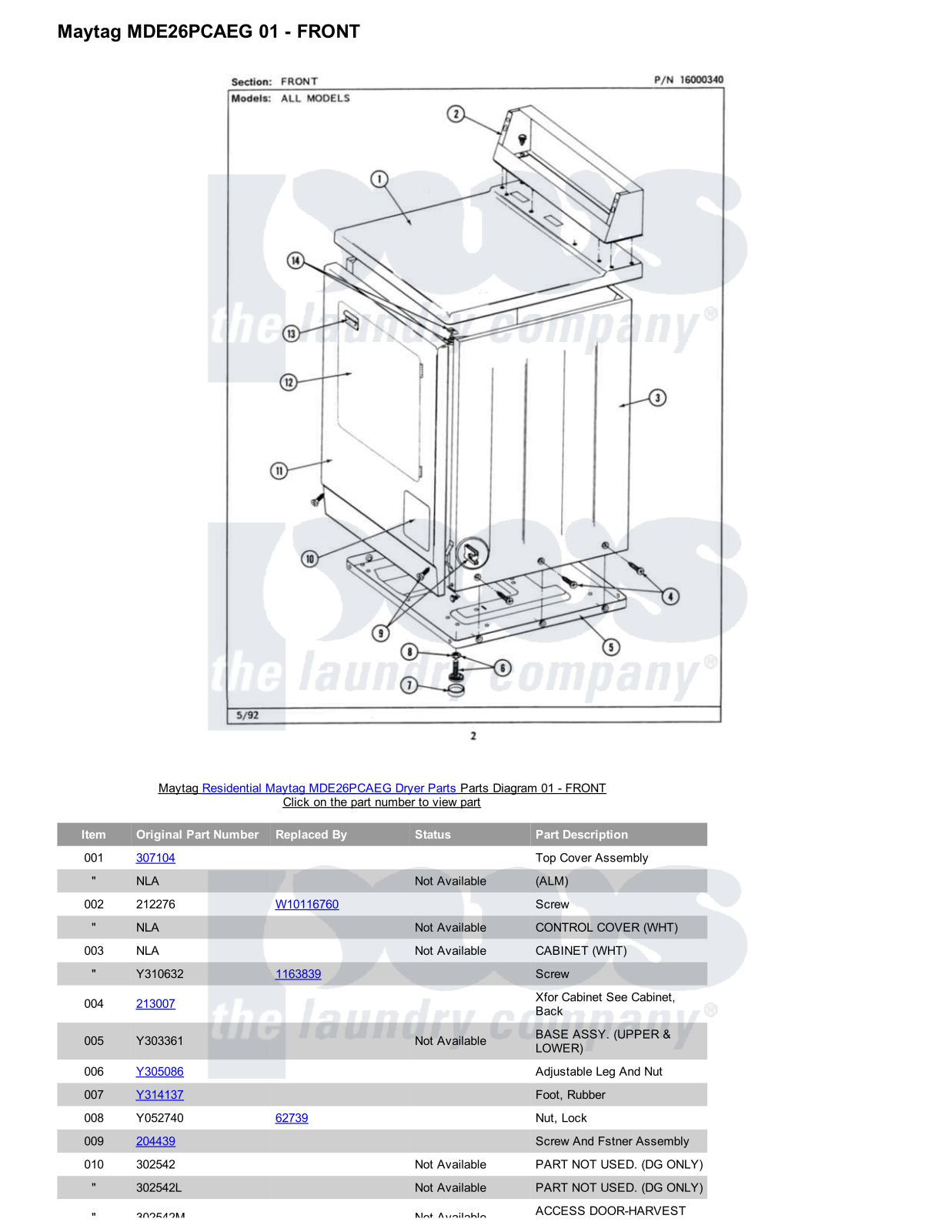 Maytag MDE26PCAEG Parts Diagram