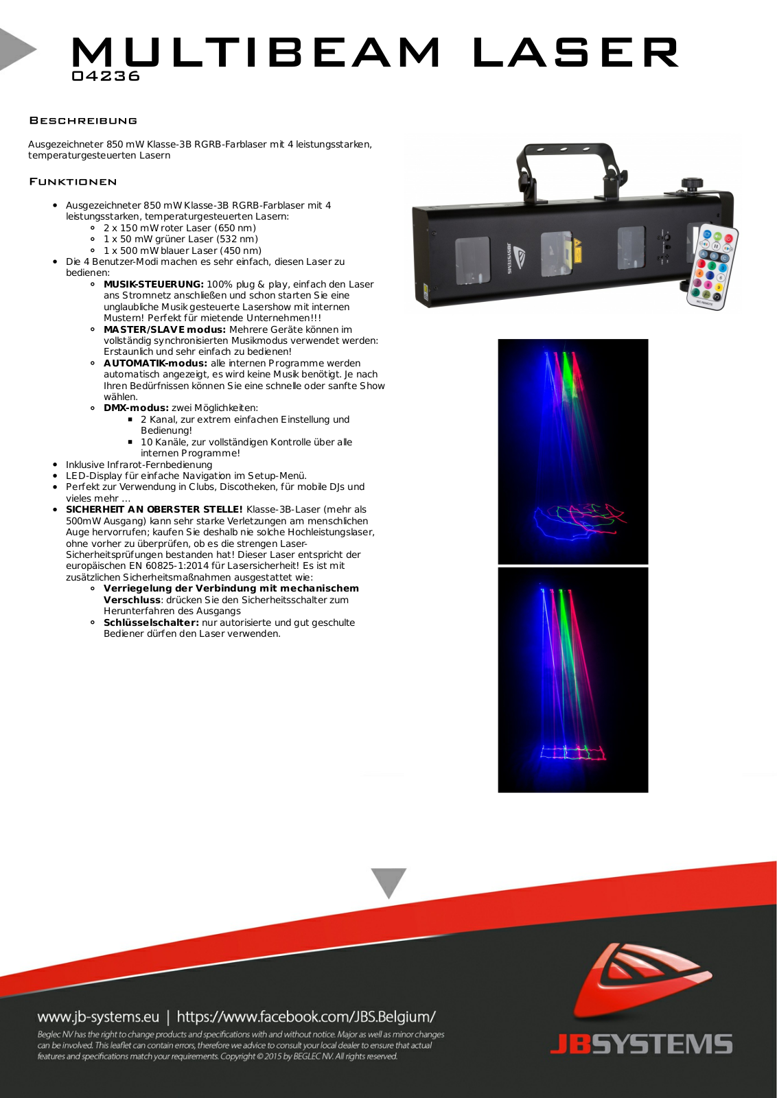 JB Systems Multibeam Laser Technical data