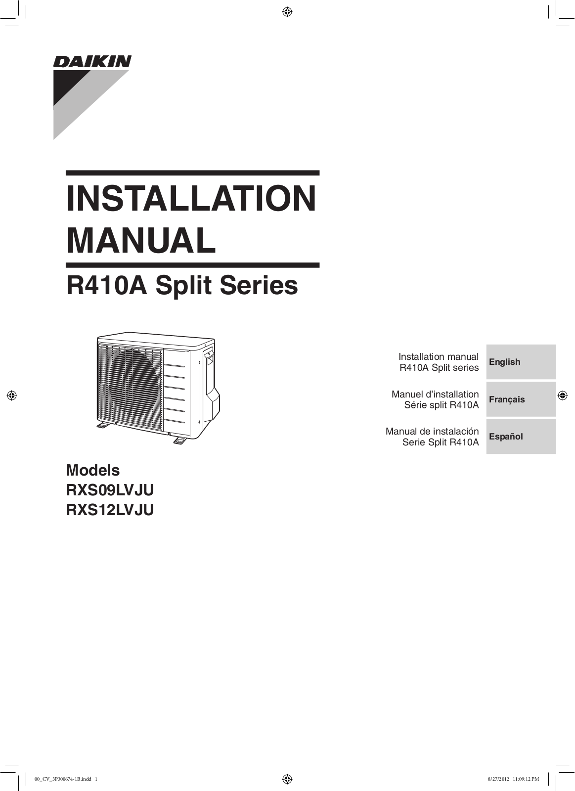 Goodman RXS09LVJU, RXS12LVJU Installation Manual