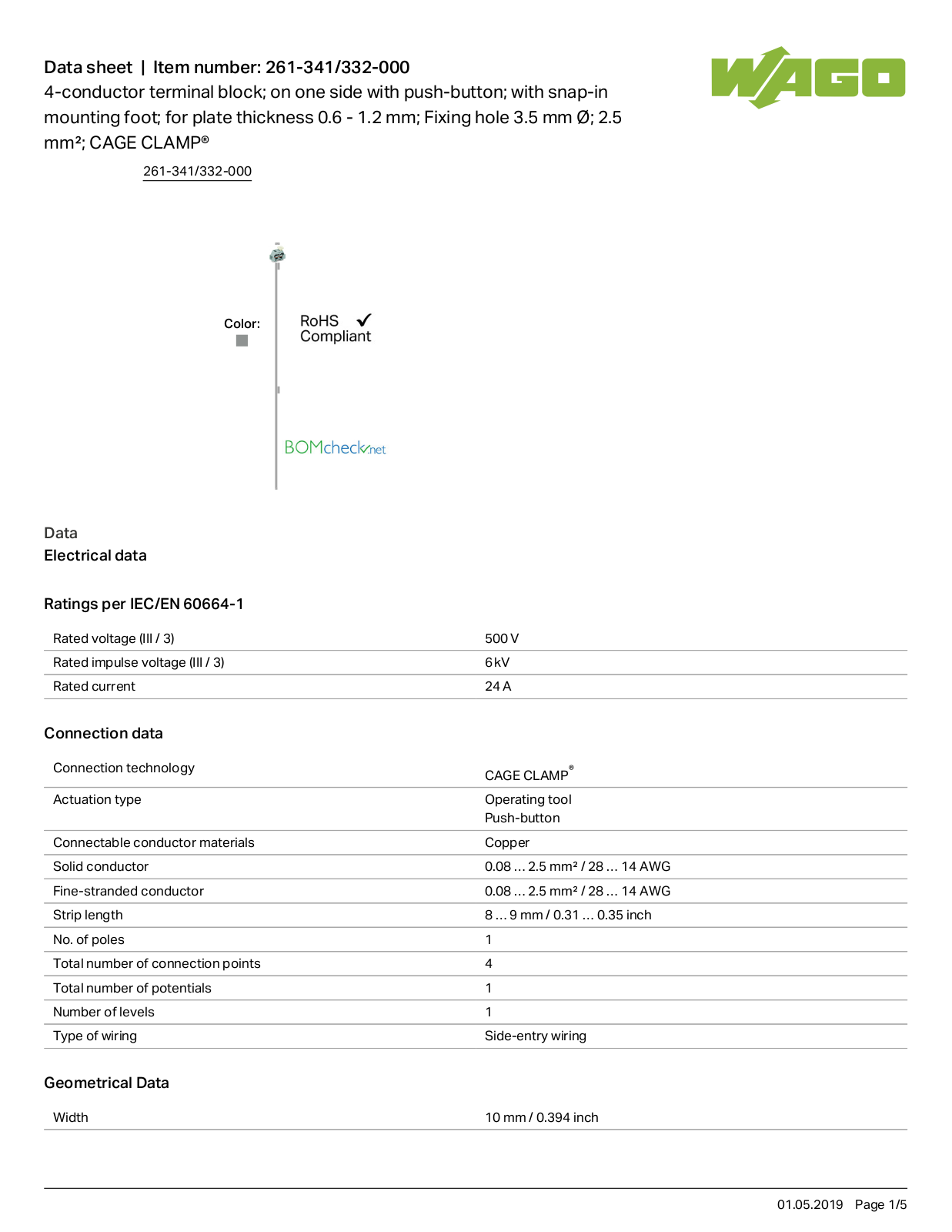 Wago 261-341/332-000 Data Sheet