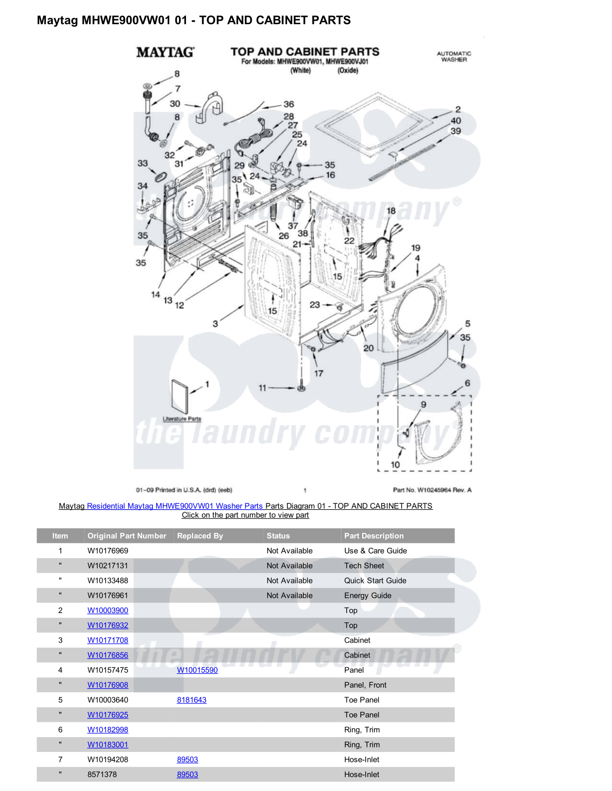 Maytag MHWE900VW01 Parts Diagram