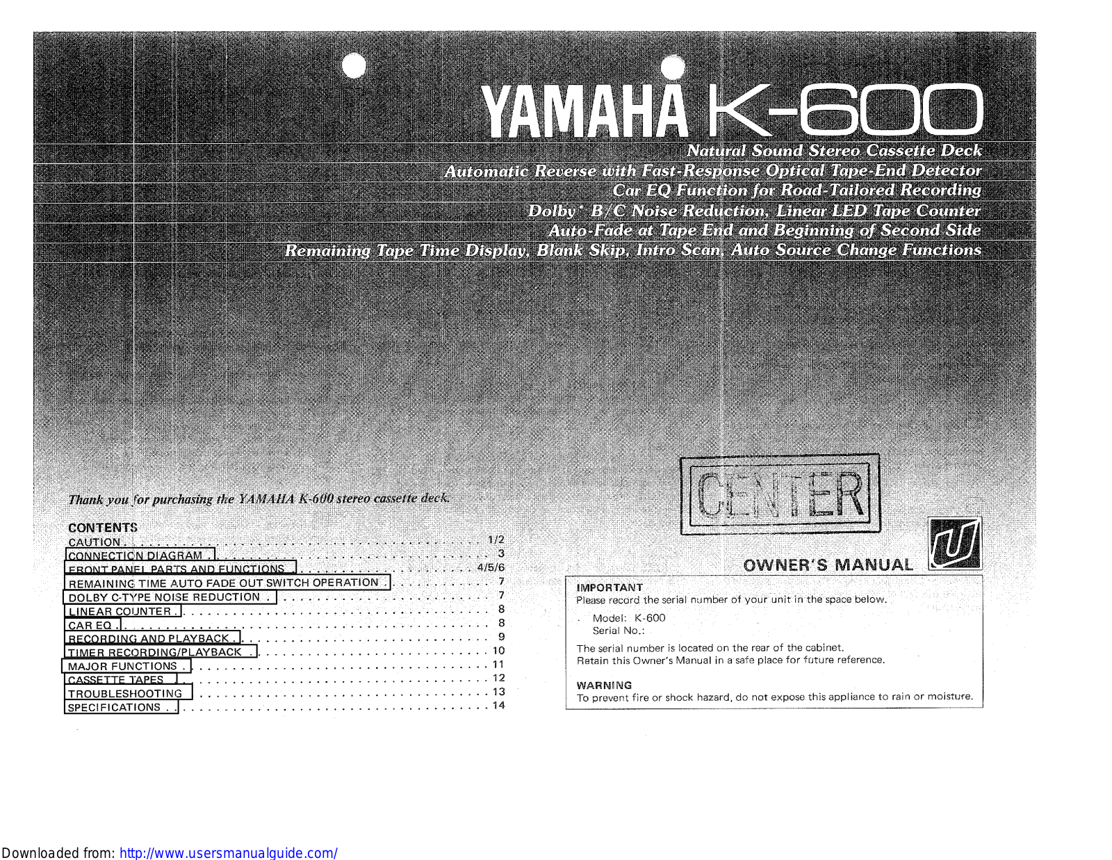 Yamaha Audio K-600 User Manual