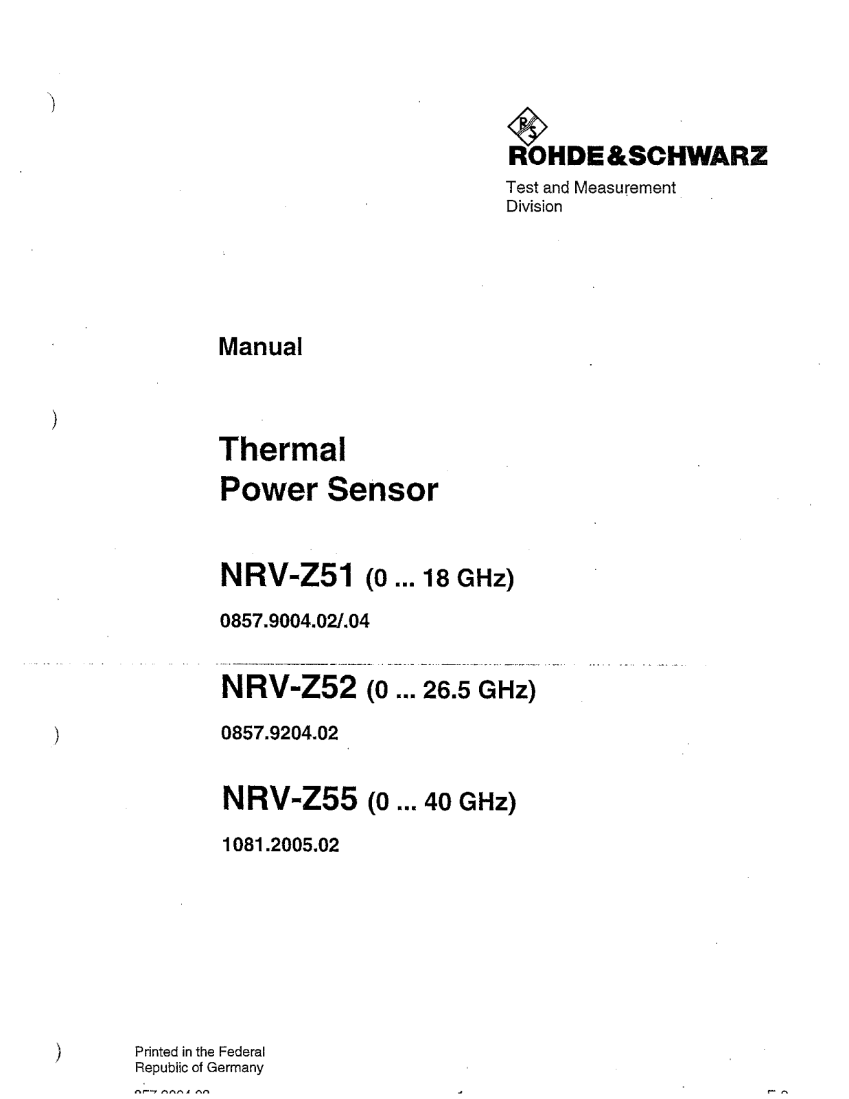 Rohde & Schwarz NRV-Z55, NRV-Z52, NRV-Z51 User Manual