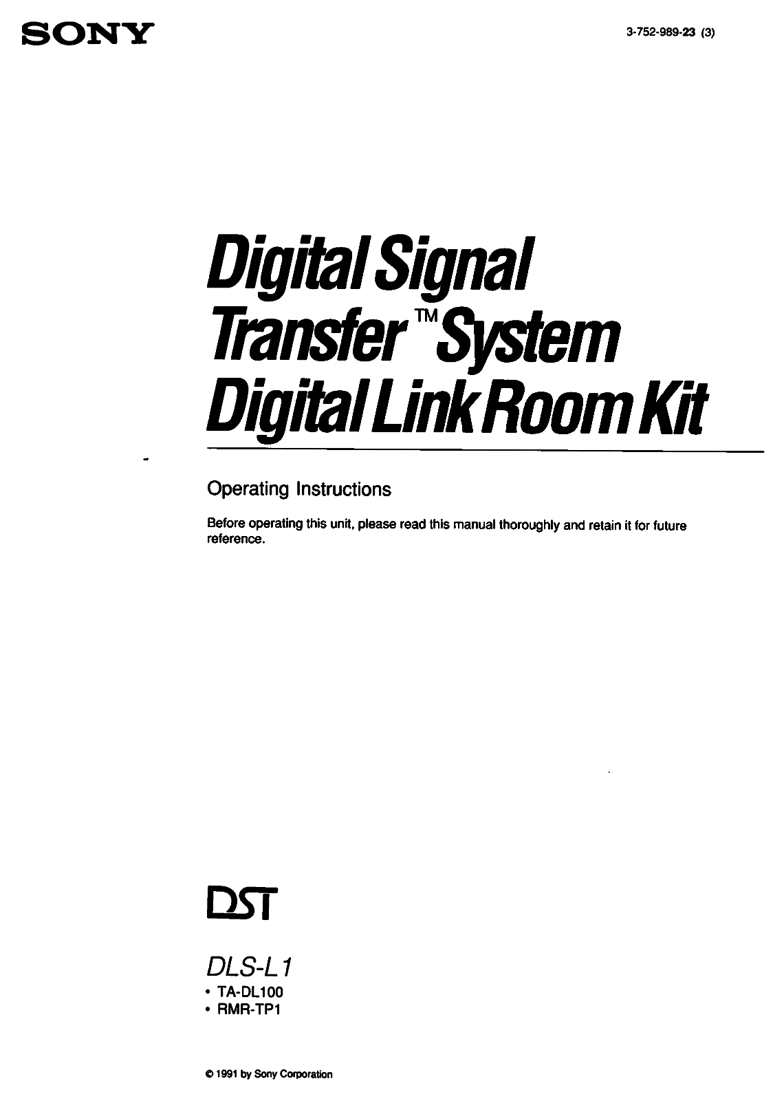 Sony DLSL1 Operating Instructions