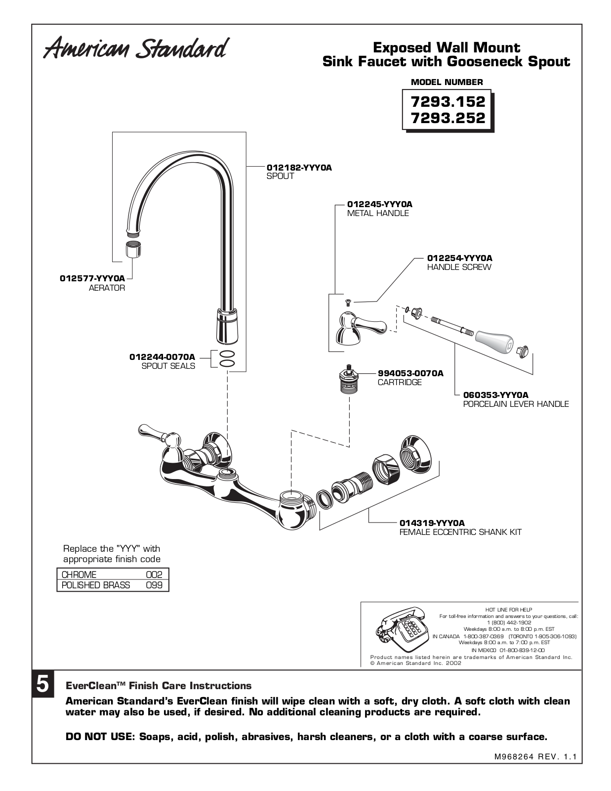 American Standard 7293.152, 7296.252 User Manual