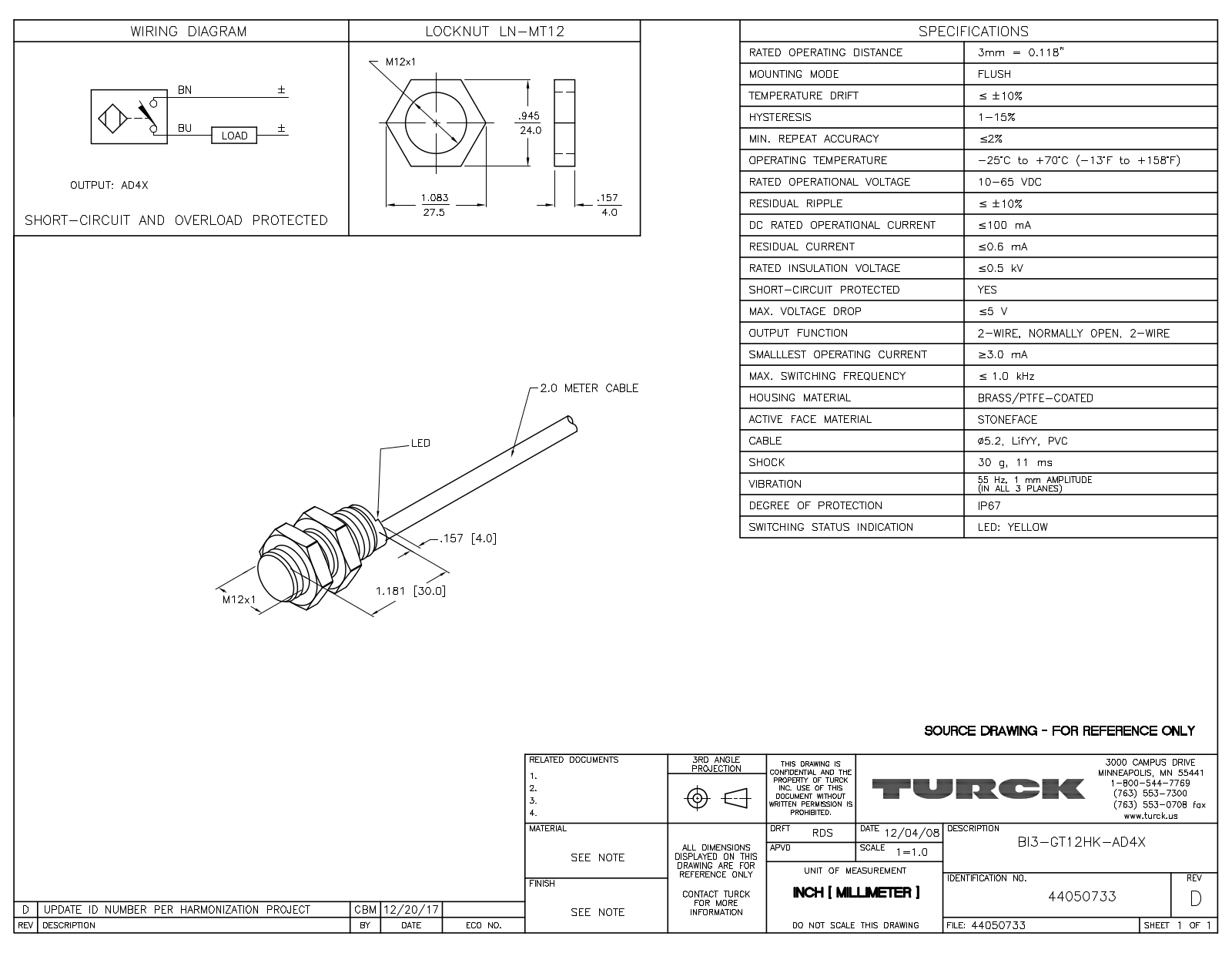 Turck BI3-GT12HK-AD4X Data Sheet