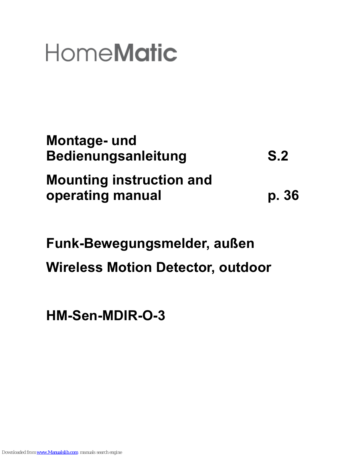 HomeMatic HM-Sen-MDIR-O-3 Mounting Instruction And Operating Manual