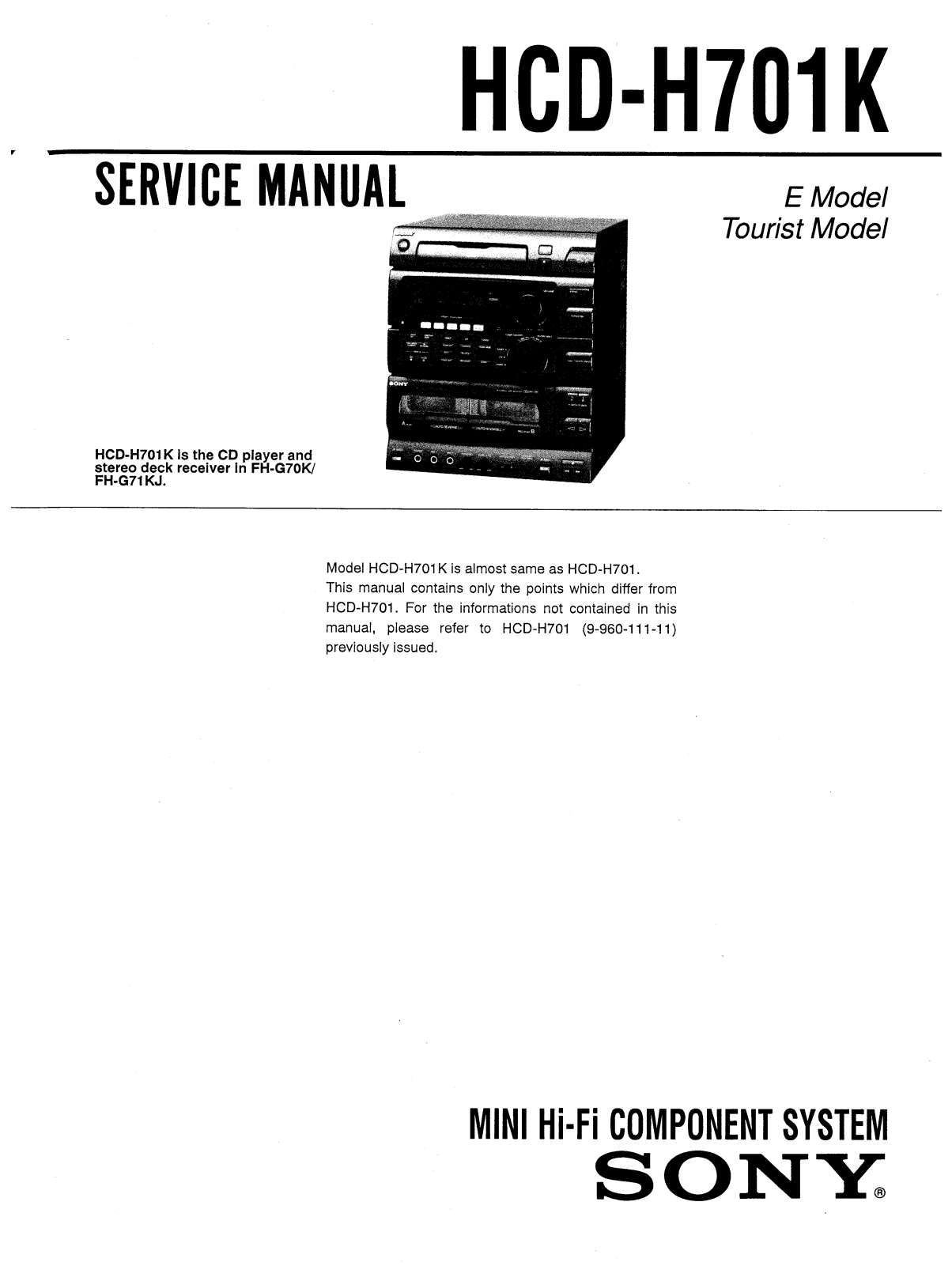 Sony HCD H701K Service Manual