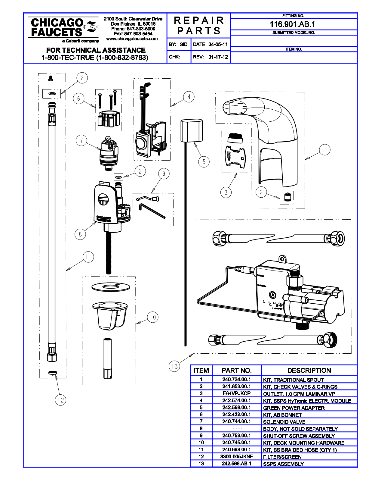 Chicago Faucet 116.901.AB.1 Parts List