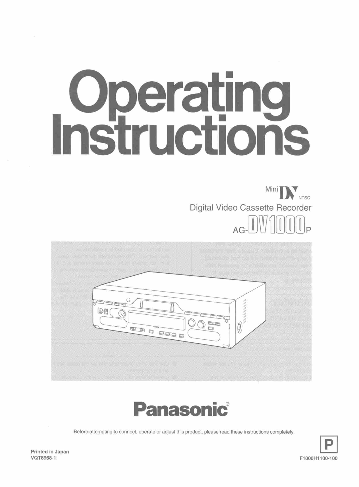 Panasonic AG-DV1000 User Manual