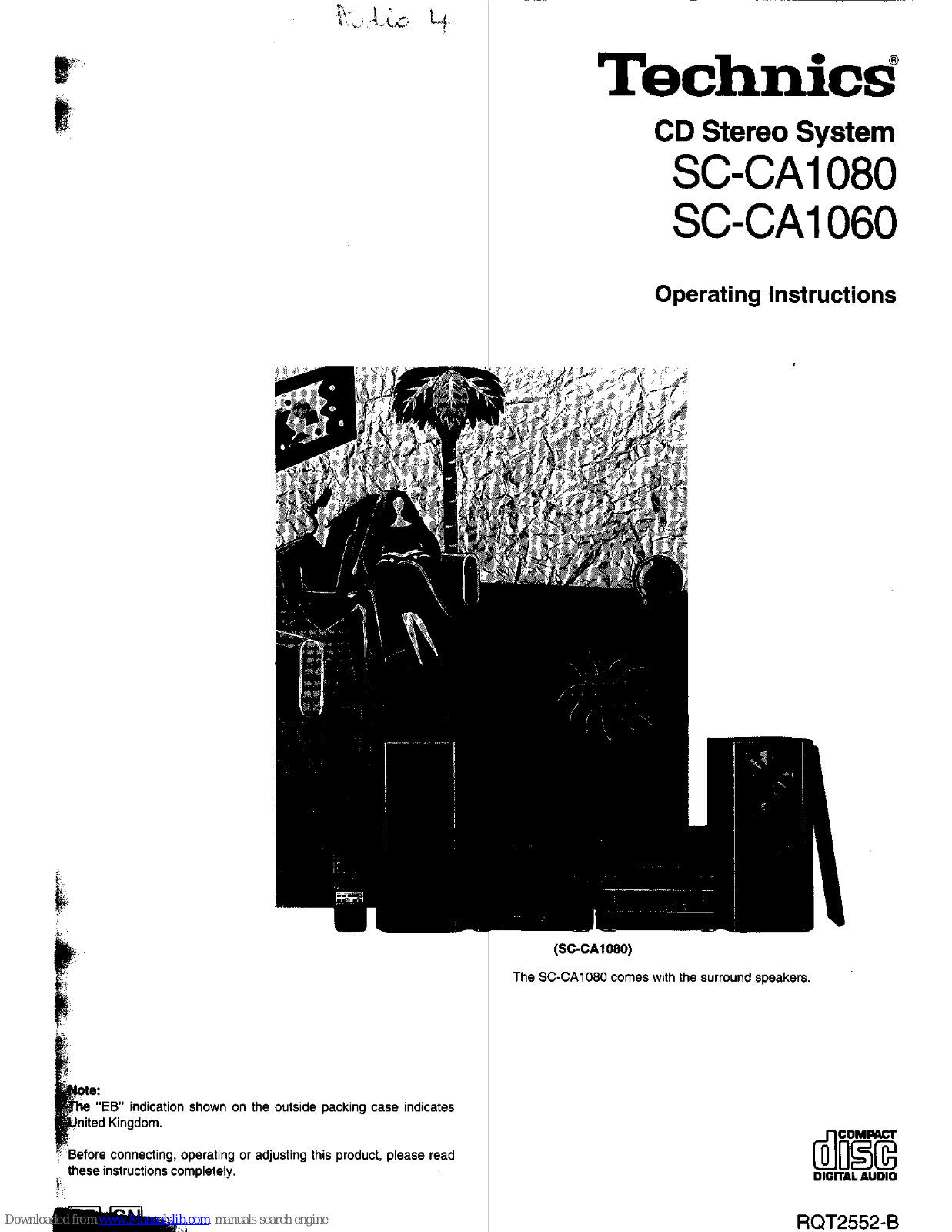 Technics SC-CA1060, ST-CA1080, ST-CA1060, SE-CA1080, SE-CA1060 Operating Instructions Manual