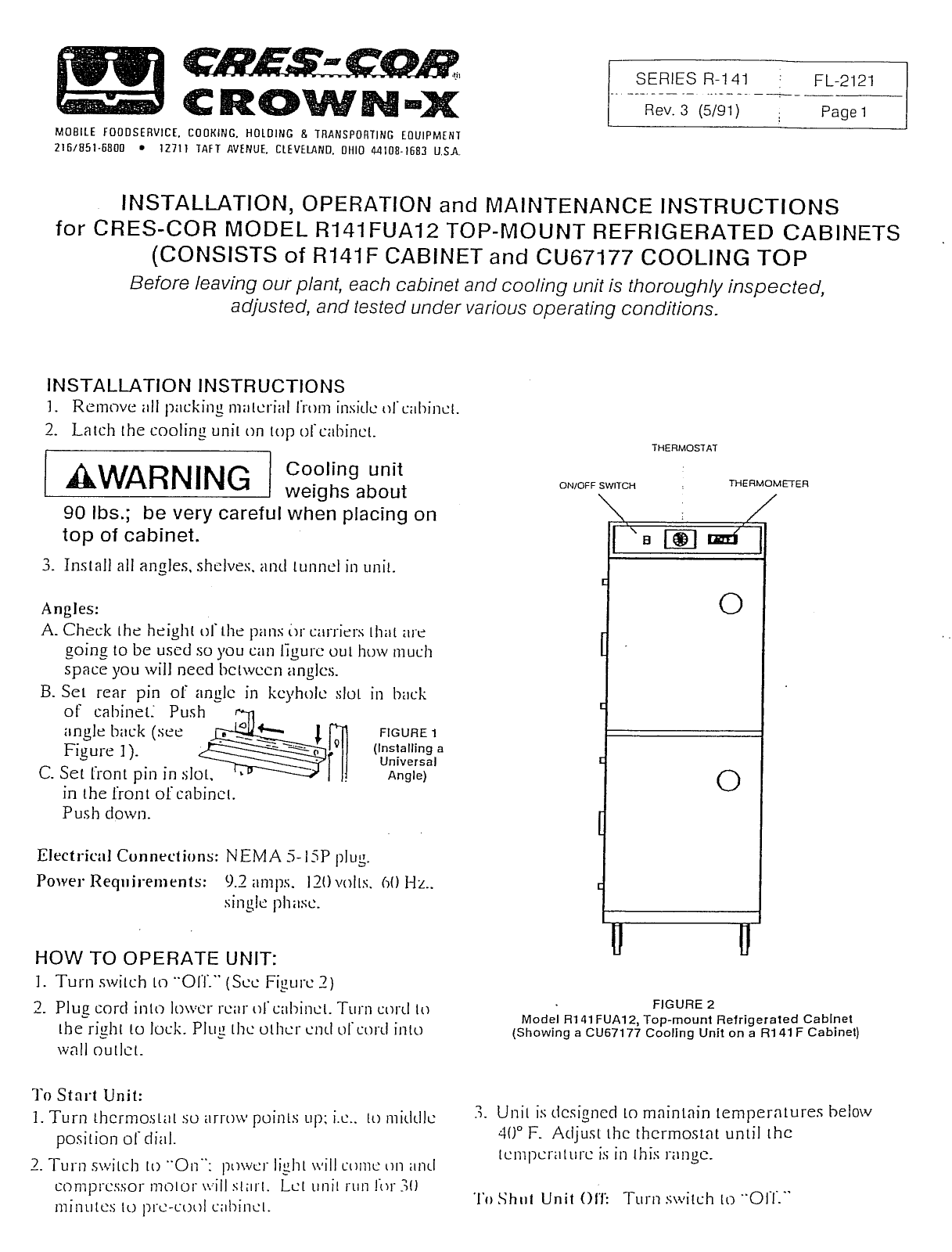 Cres Cor CU67177 Installation  Manual