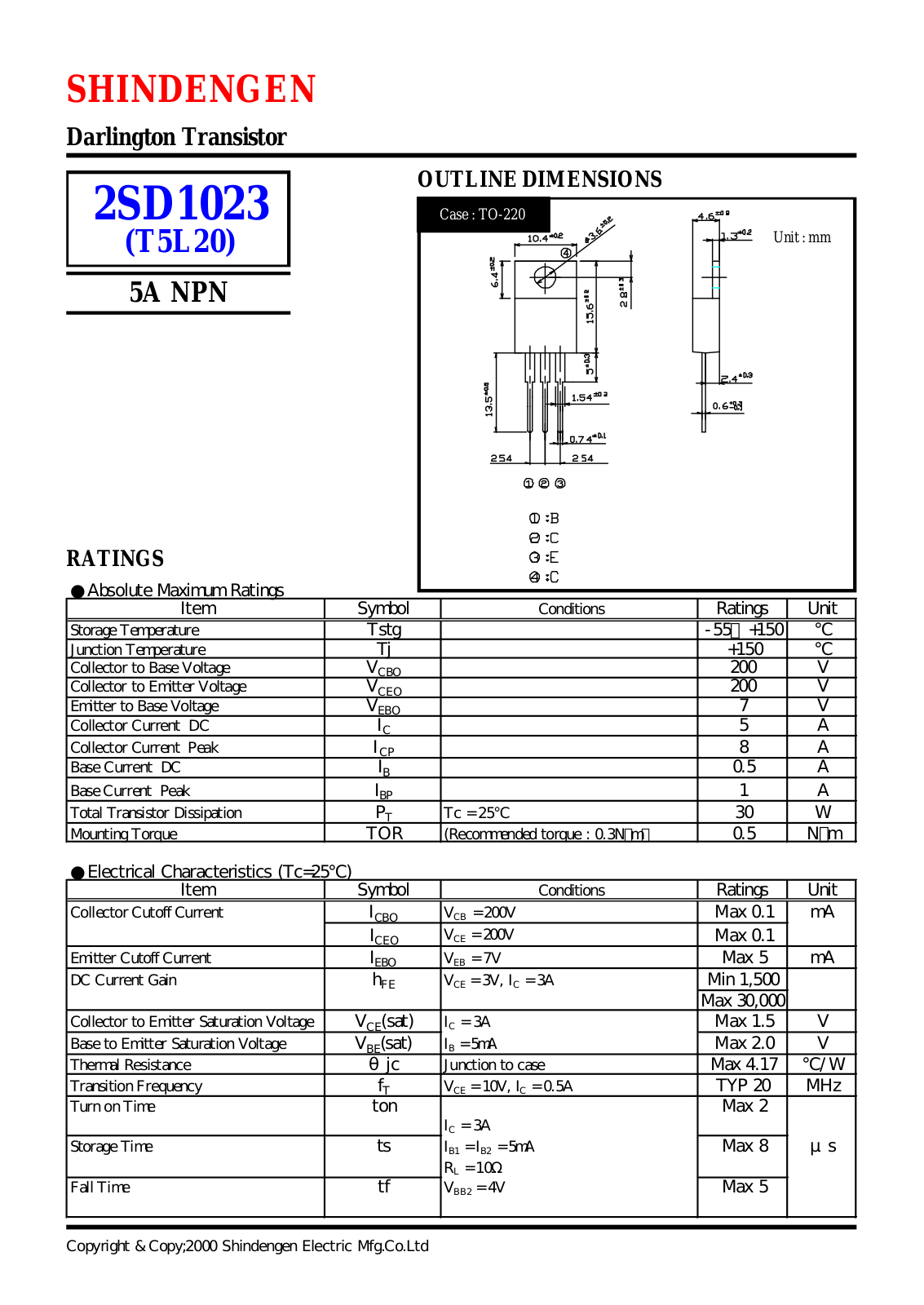 Datasheet 2SD1023 Datasheet (Shindengen) - ManualMachine.com