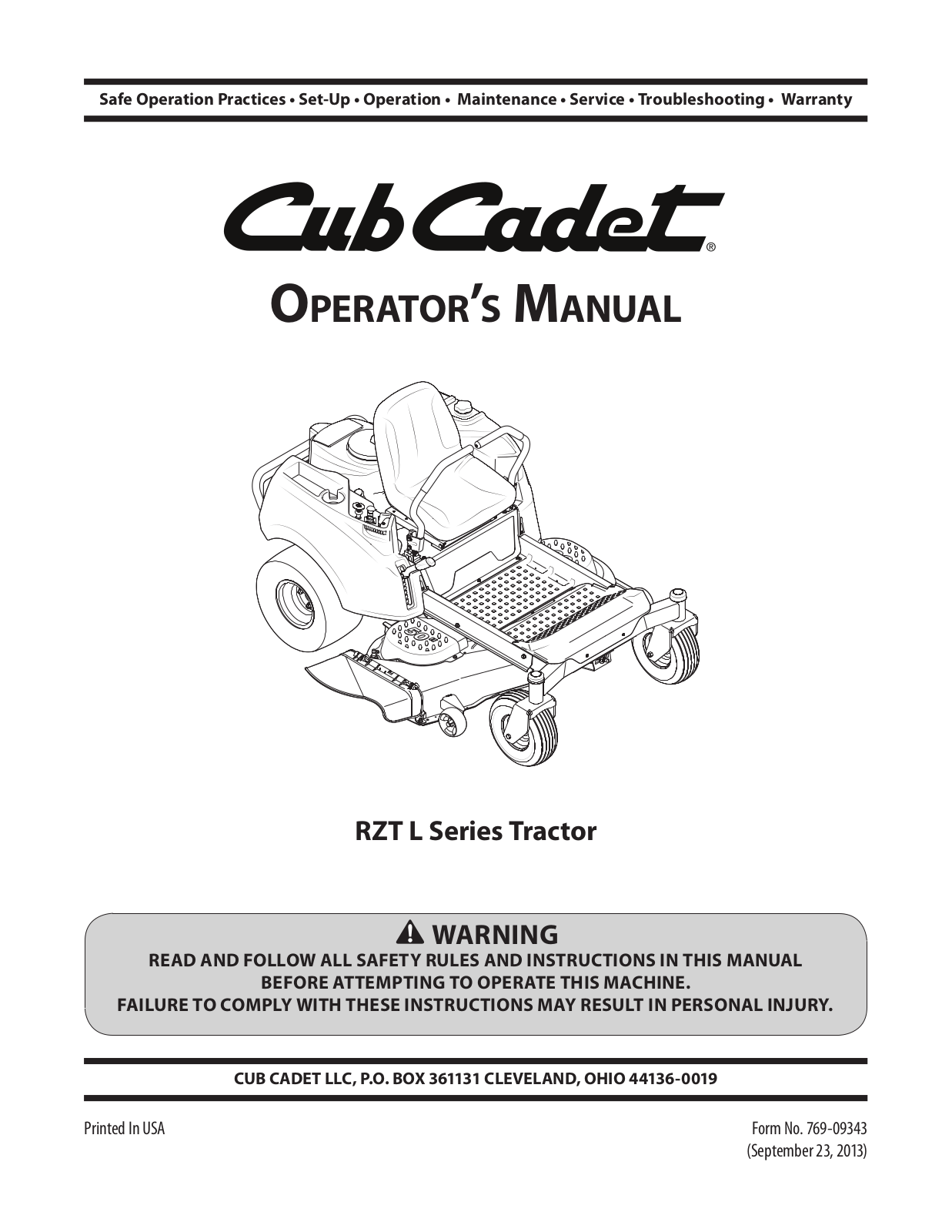 Cub Cadet RZT L 46, RZT L 50 KH, RZT L 50-KW, RZT L 54-KW, 42 Operator's Manual