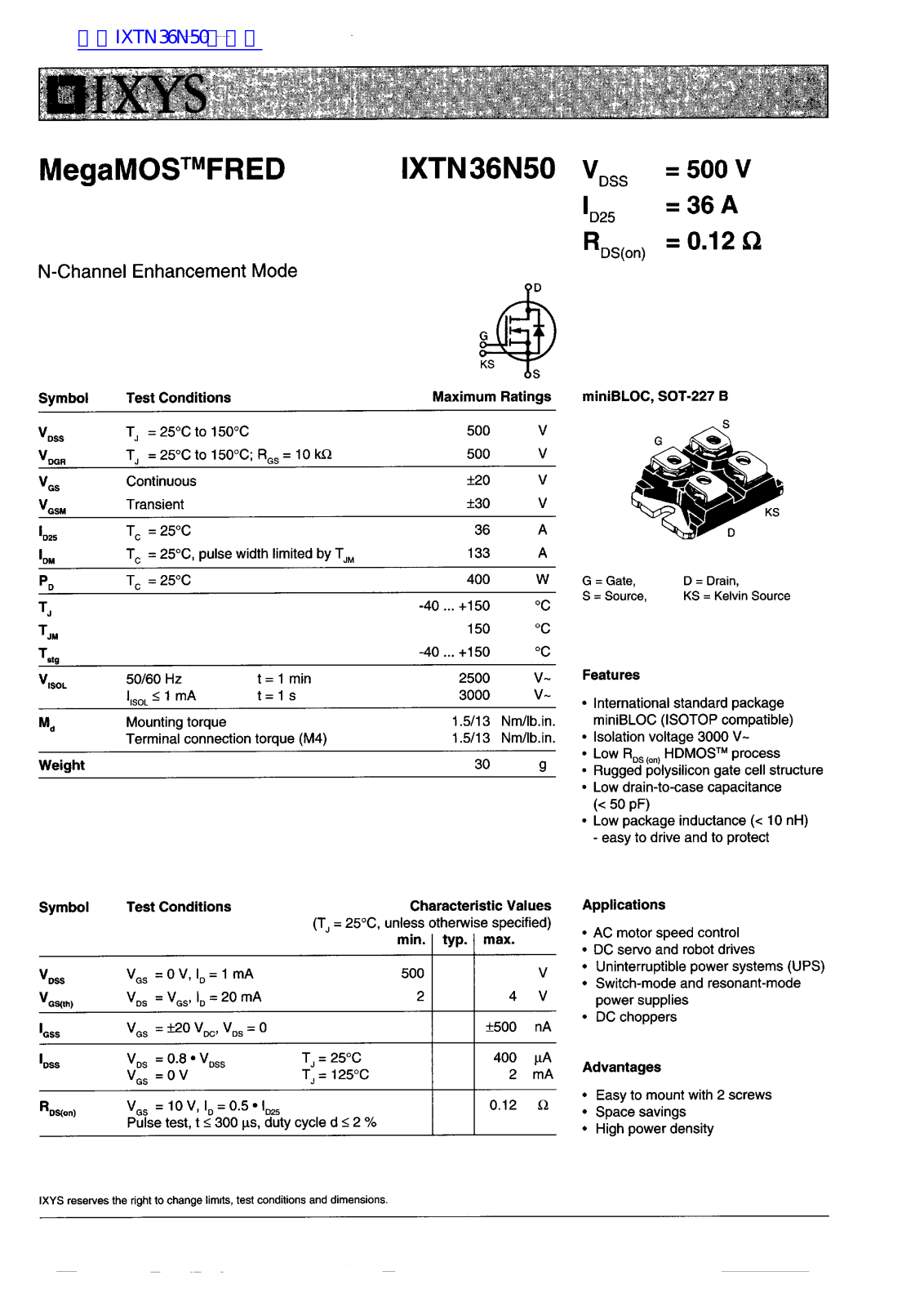 IXYS IXTN36N50 Service Manual