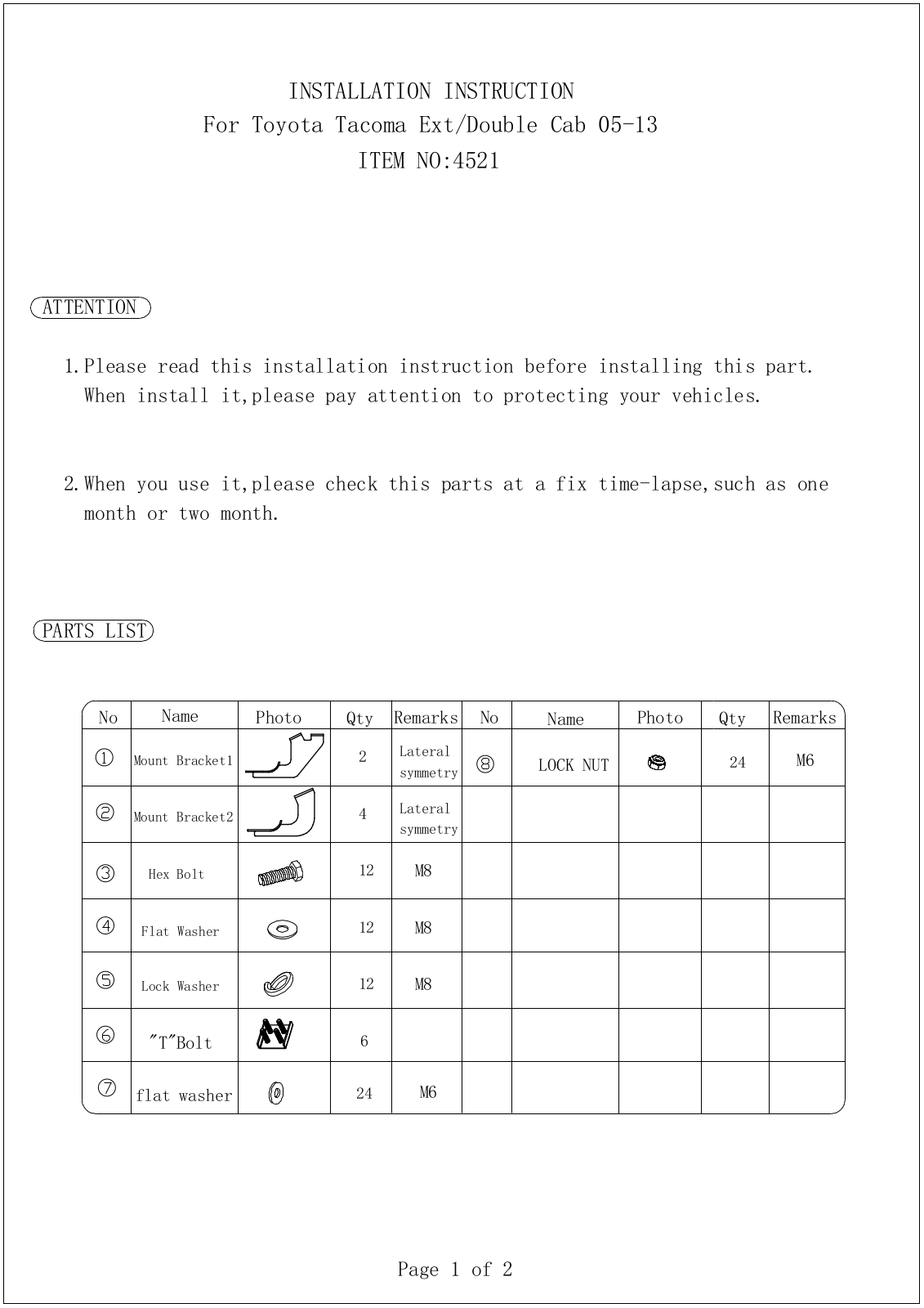 Aries Automotive 4521 User Manual