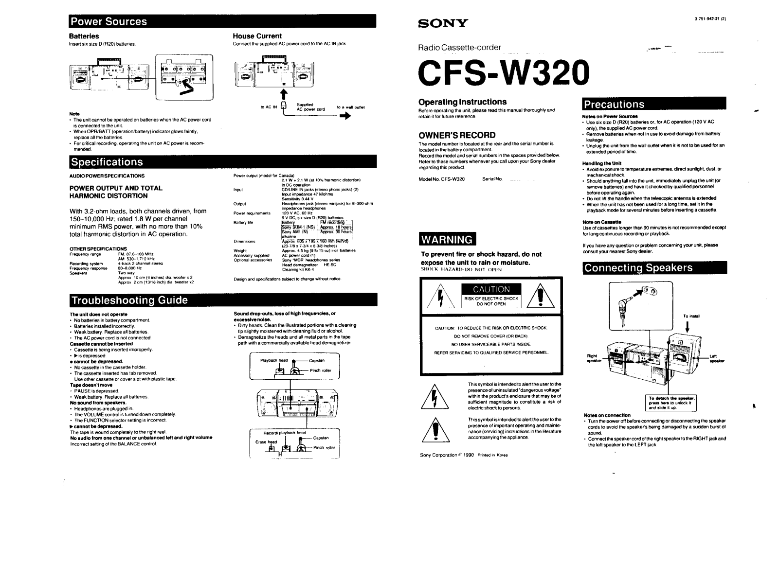 Sony CFS-W320 User Manual