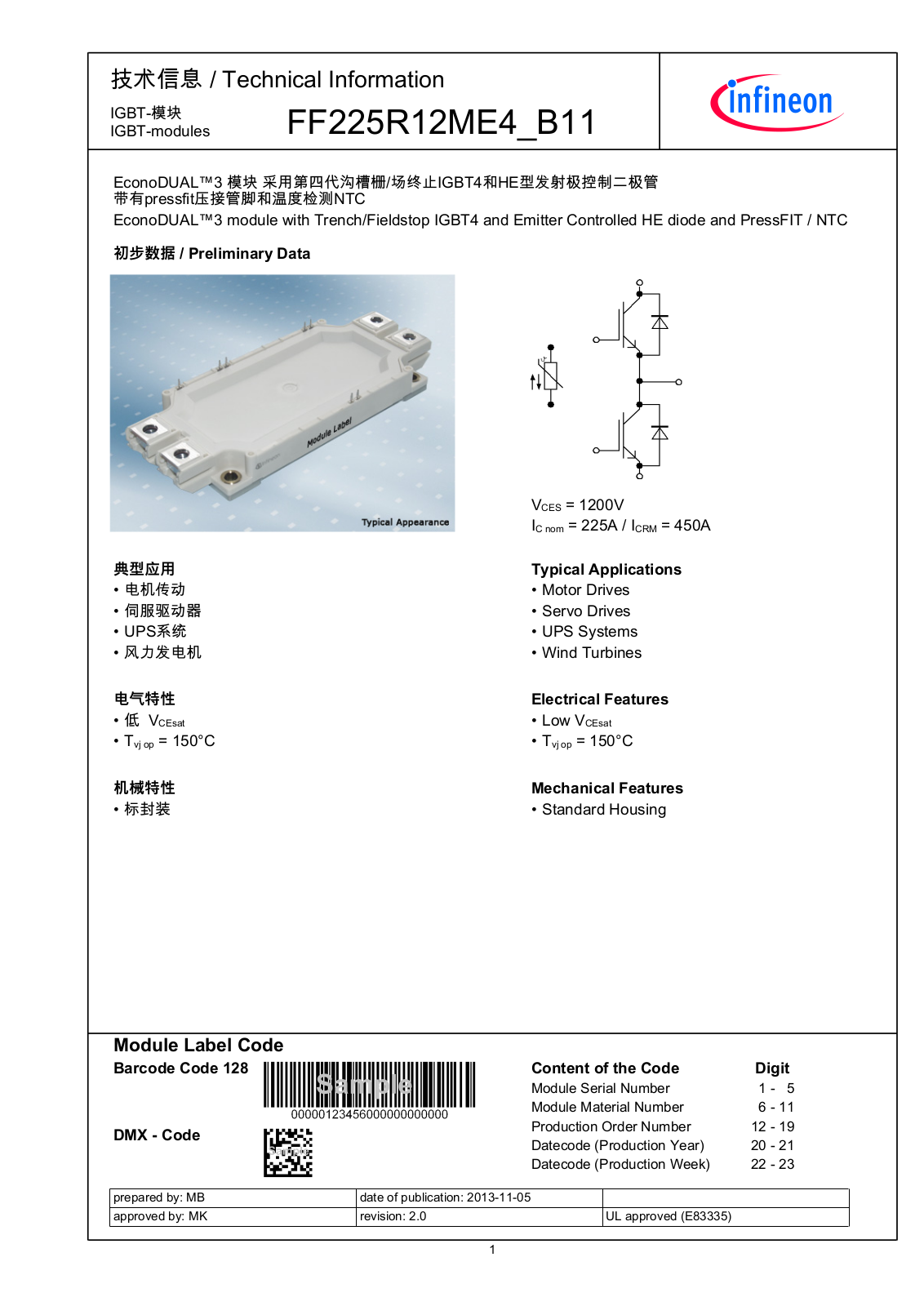 Infineon FF225R12ME4-B11 Data Sheet