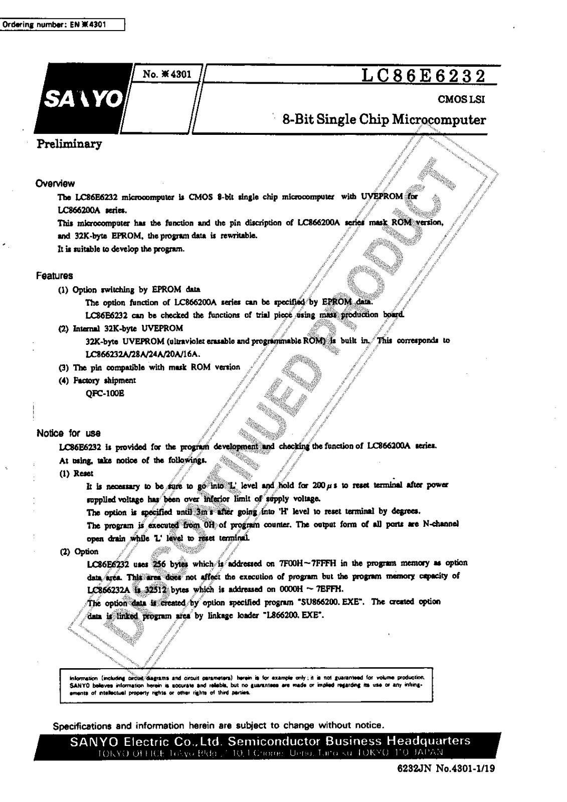 Sanyo LC86E6232 Specifications