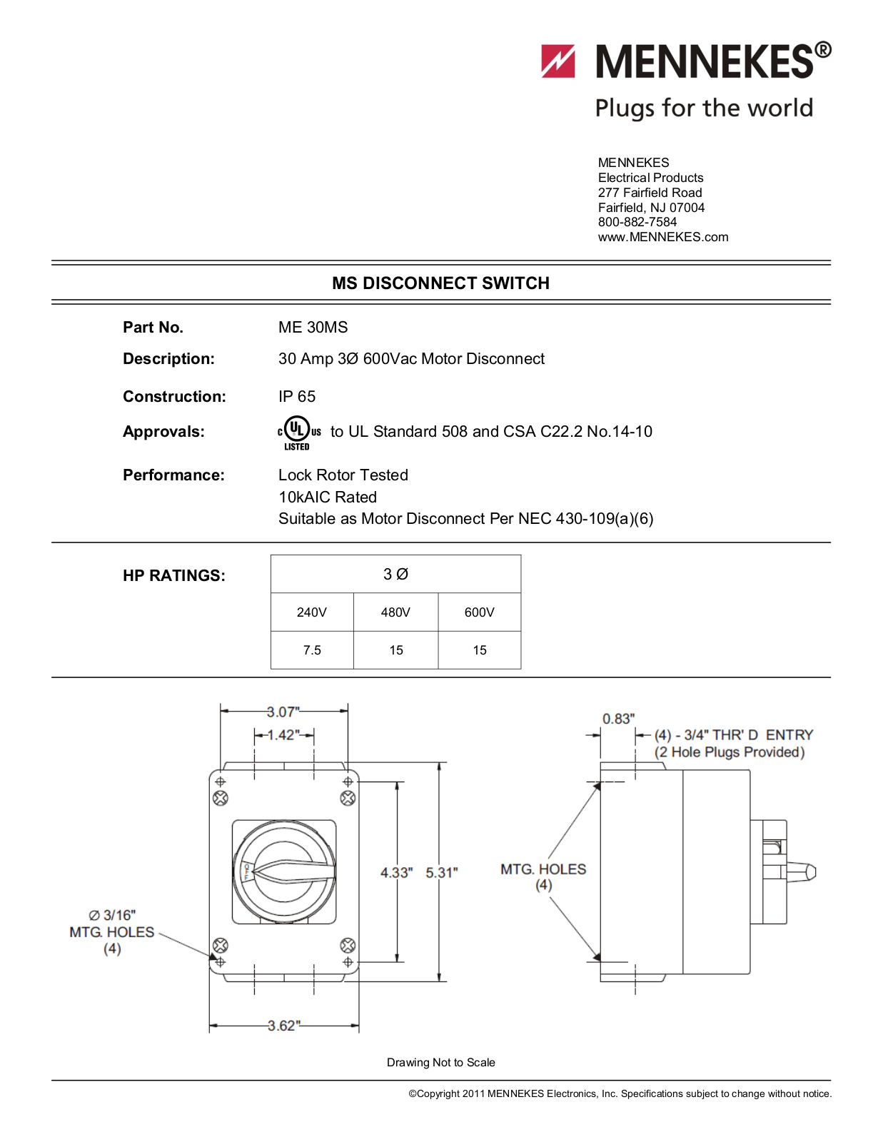 Mennekes Electrical Products ME30MS Data sheet