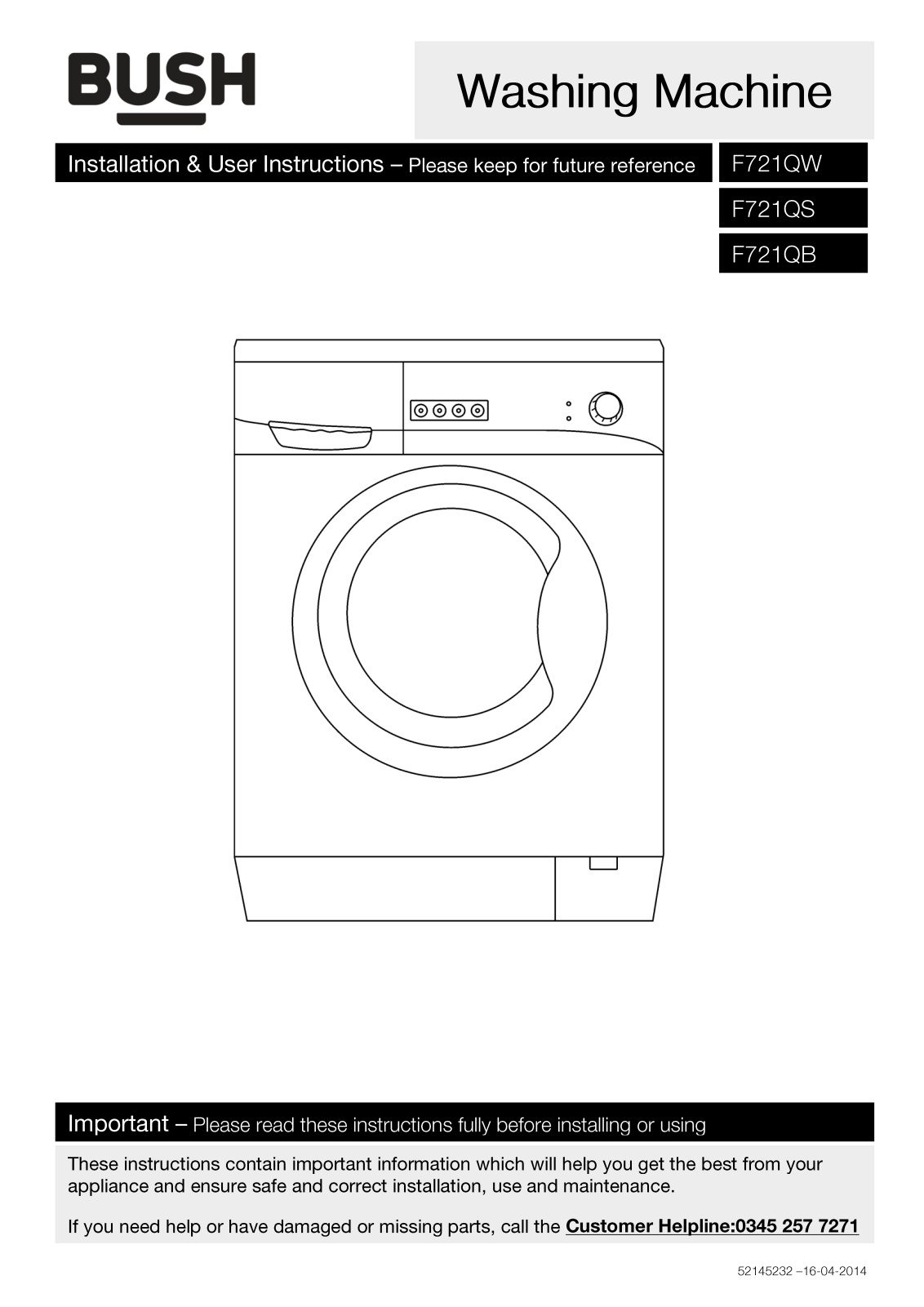 Bush F721QW, F721QB User Manual