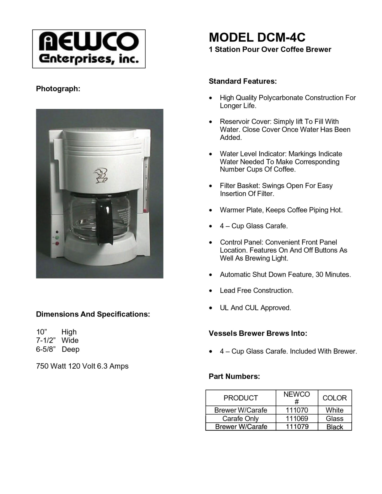 Newco DCM-4C User Manual